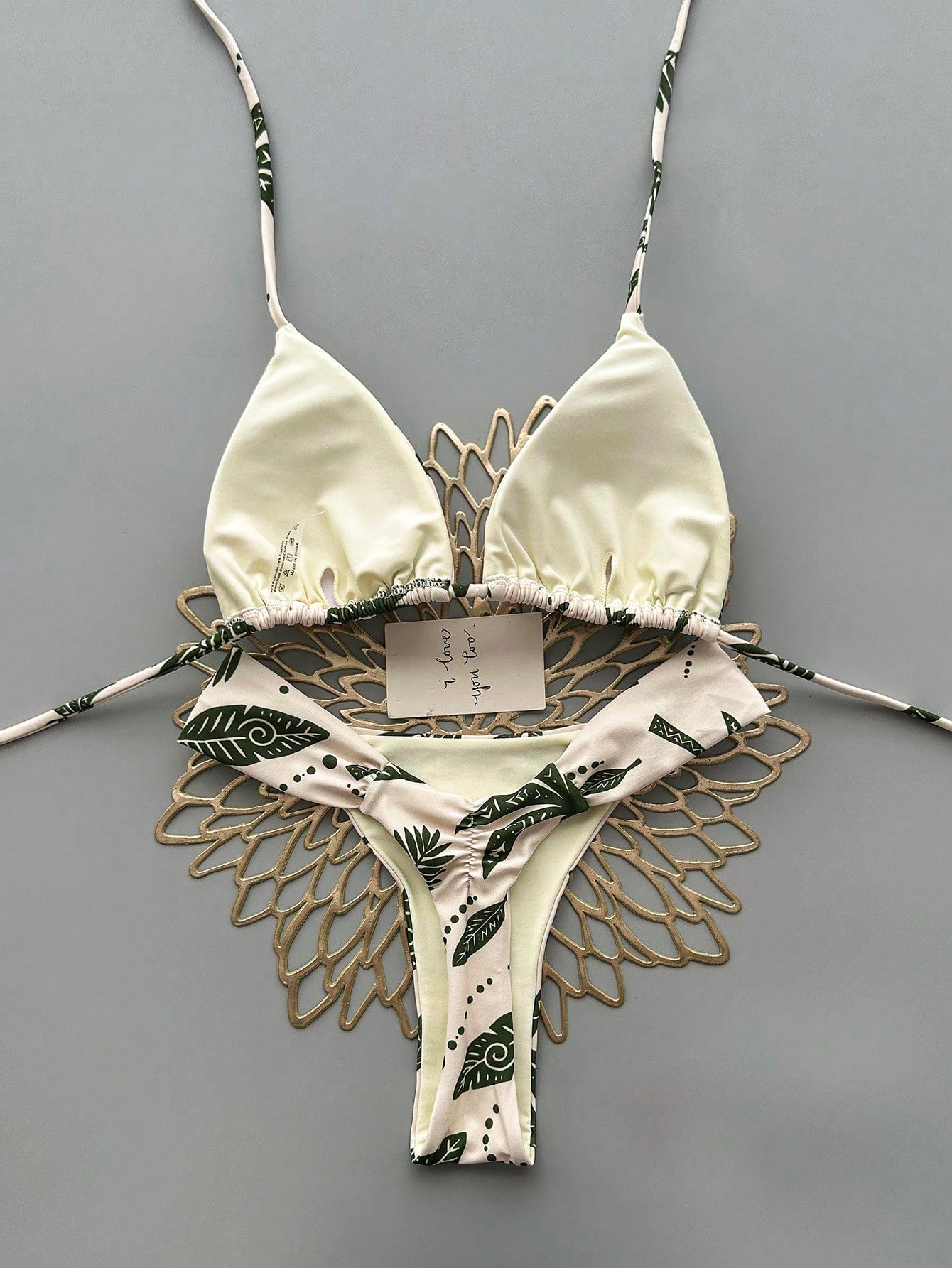 2pcs Casual Cute Elegant Sexy Bohemian Floral Tie-Up Braided Bikini