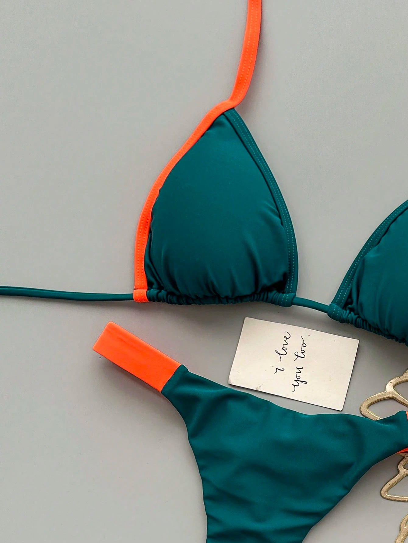 Contrast Color Tie-Neck Backless Bikini Set Vacation Beach Summer - image 4