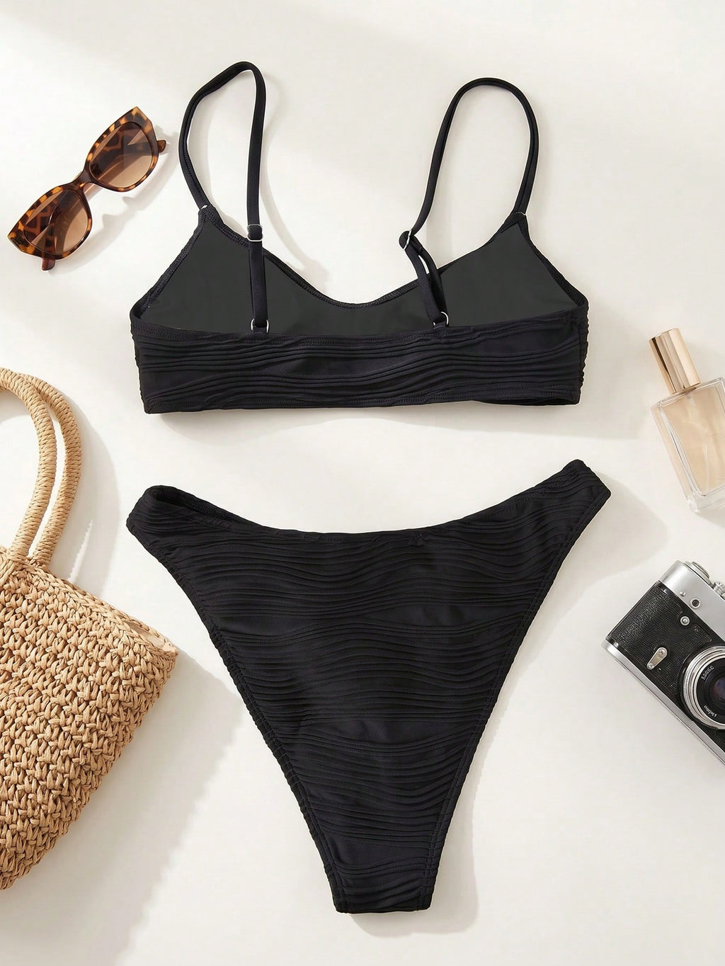 Swim Mod Elegant Vacation Bohemian Navy Blue & White Polka Dot Adjustable Strap V-Neck Sexy Bikini Set - image 2