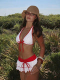 Swim Mod Women's Swimsuit Set,Red And White Polka Dot,Summer,70s