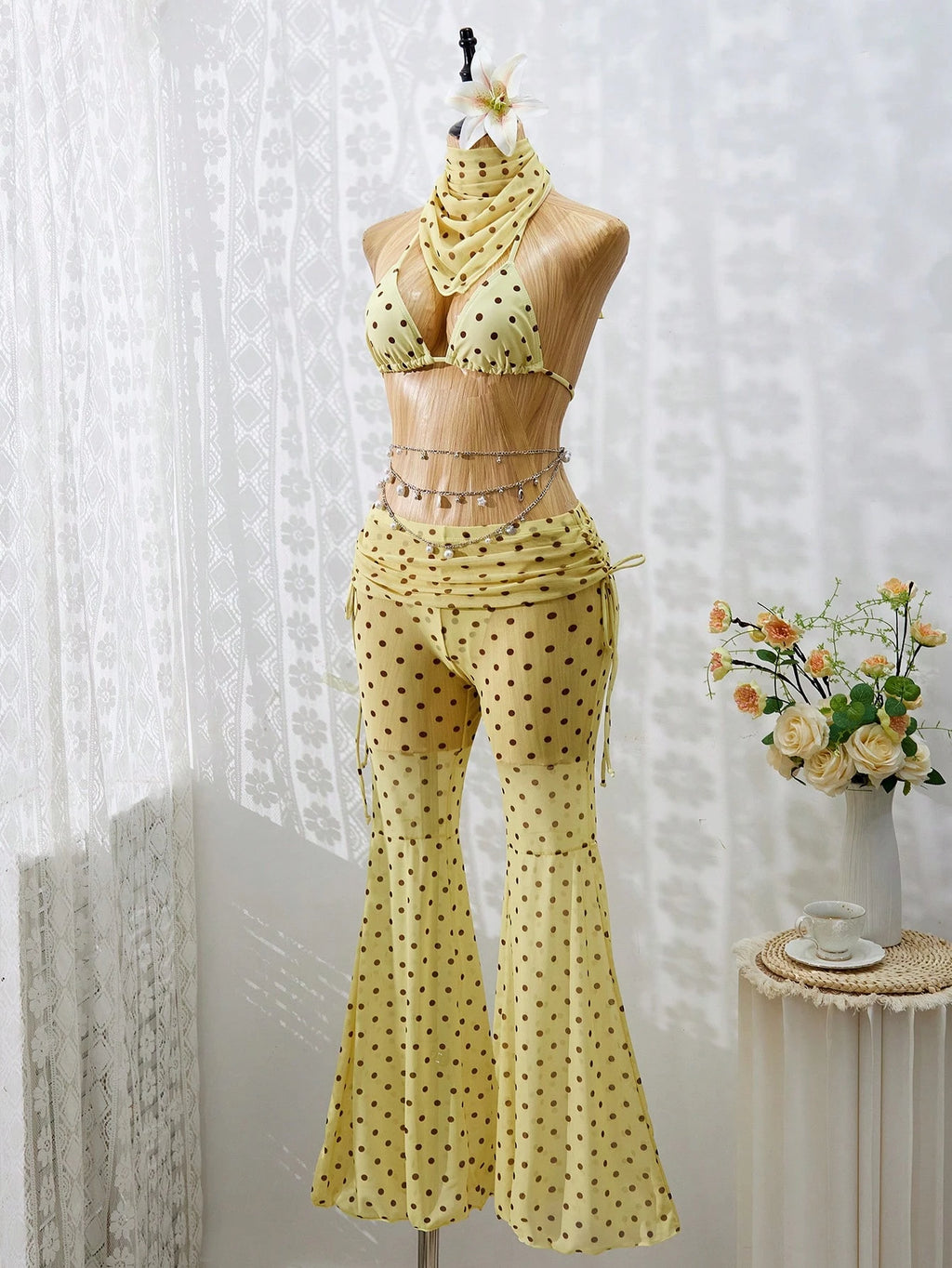 Women's Bikini Set, French Vintage Black & White Polka Dot Bikini