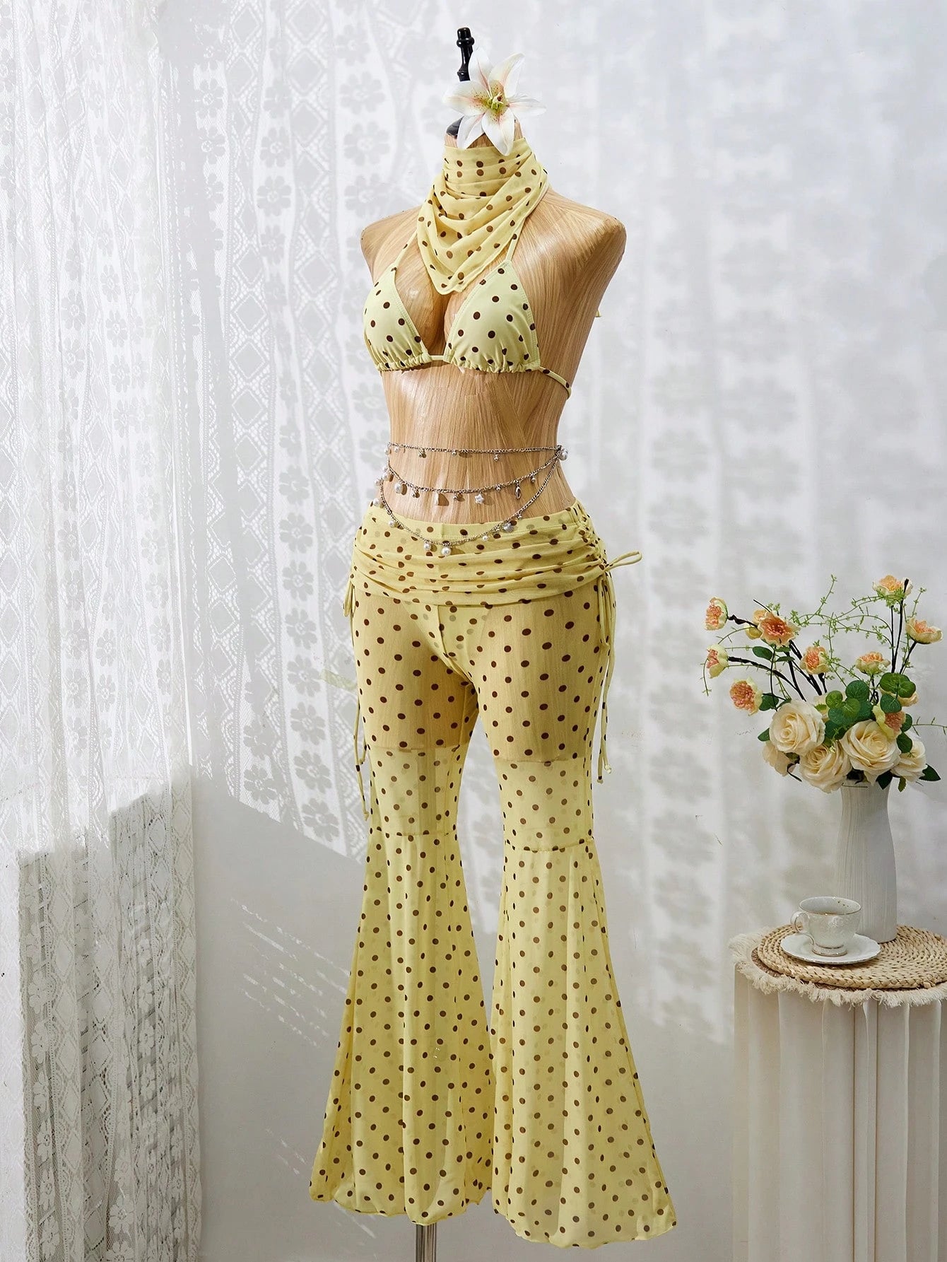 Women's Bikini Set, French Vintage Black & White Polka Dot Bikini