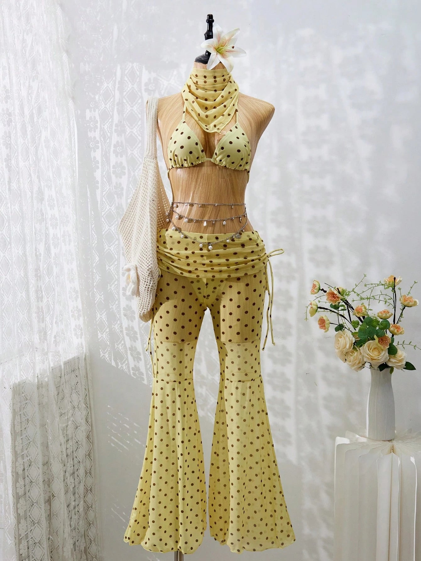 Women's Bikini Set, French Vintage Black & White Polka Dot Bikini