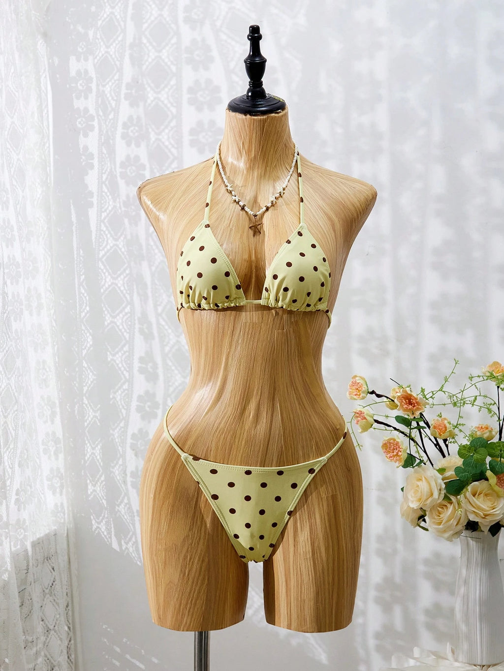 Women's Bikini Set, French Vintage Black & White Polka Dot Bikini