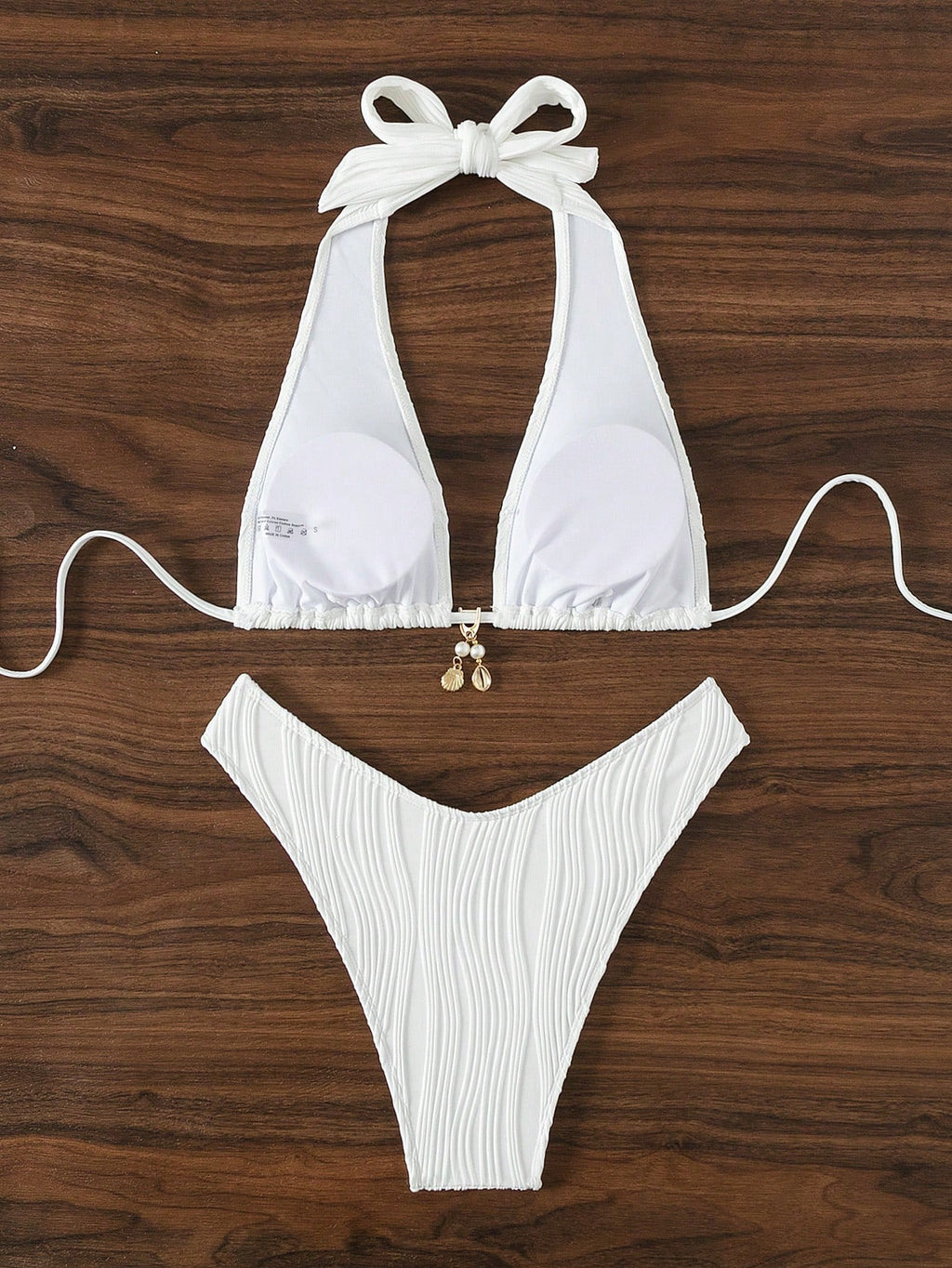 Swim SXY Blue And White Vertical Striped Halter Triangle Bikini Set, Halter Tie Design To Flatter Shoulder - image 8