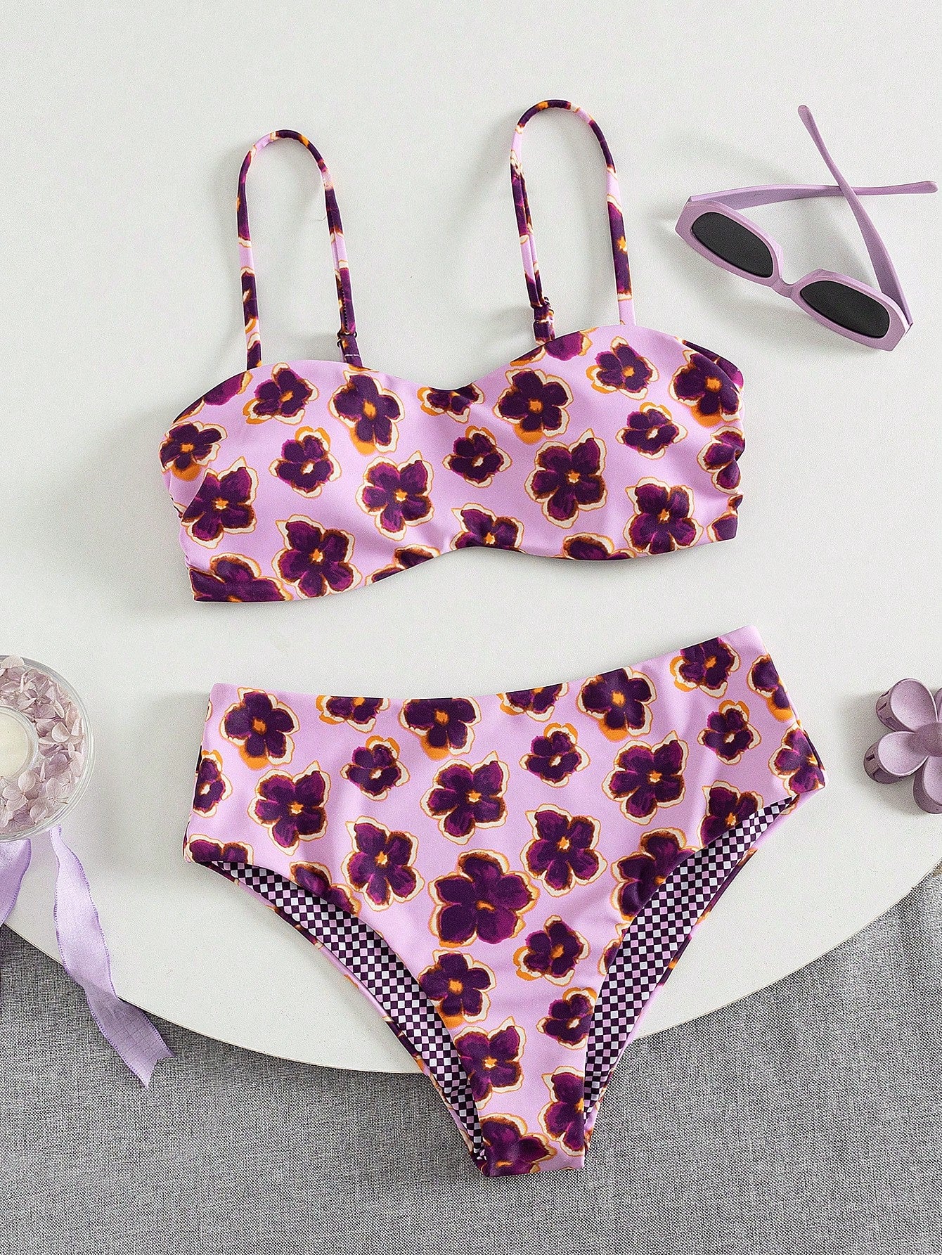 Women's Cute Spring/Summer Vacation Print Flat Chest Spaghetti Strap Bikini Two Pieces Set With High-Waist - image 3