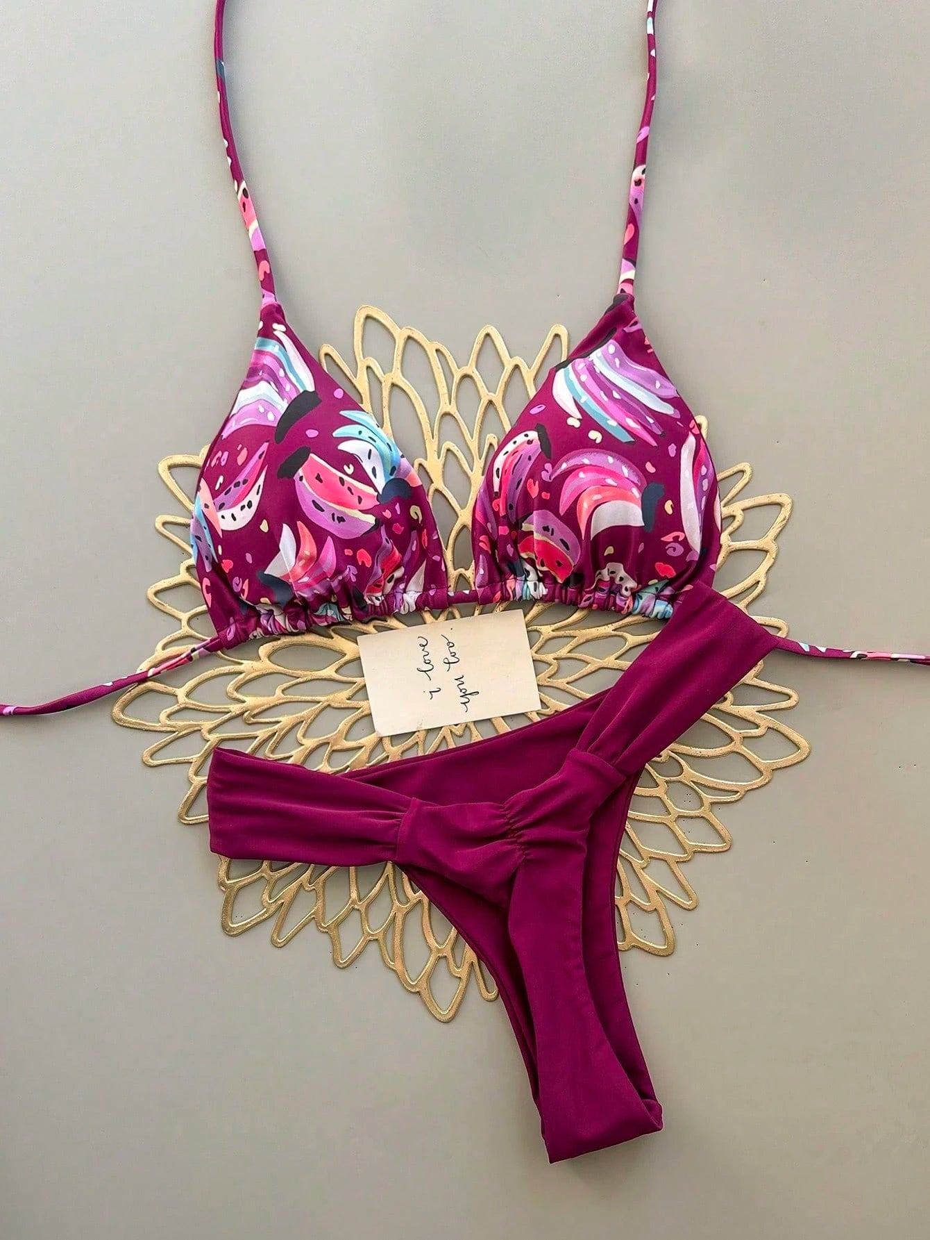 Women's Casual Spaghetti Strap Drawstring Bikini Set, Colorful Banana
