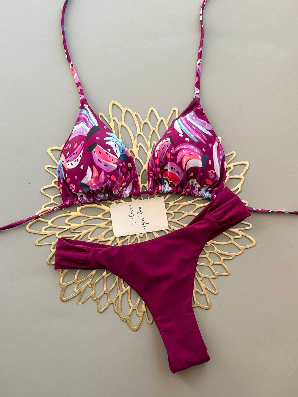 Women's Casual Spaghetti Strap Drawstring Bikini Set, Colorful Banana