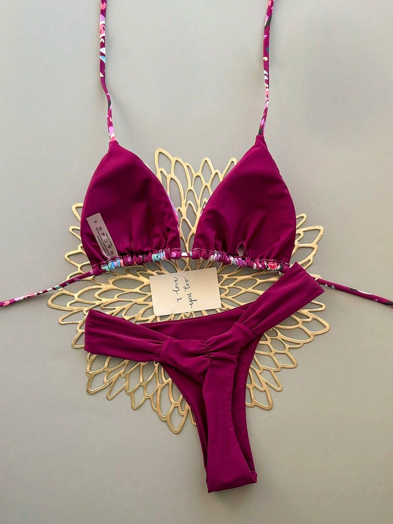 Women's Casual Spaghetti Strap Drawstring Bikini Set, Colorful Banana