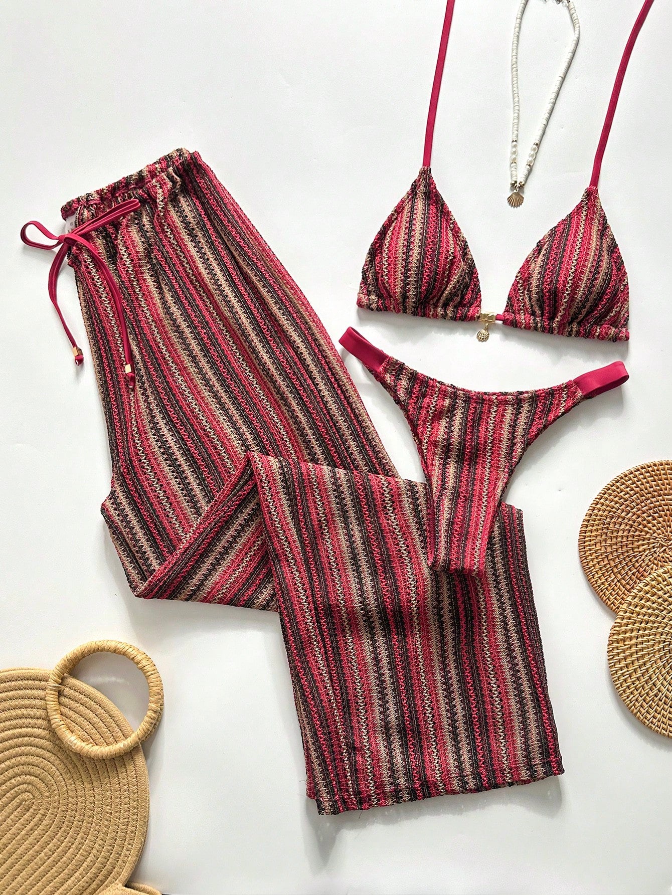 Swim Chicsea 26SS Spring/Summer Vacation Beach BOHO Braided Brown-Red