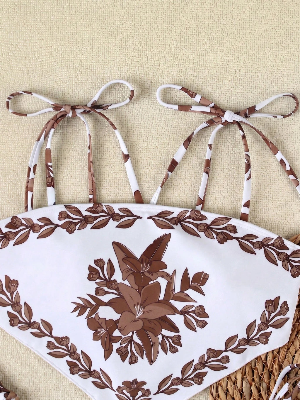 Spring/Summer New Bohemian Style Green Lace-Up Bikini, Elegant Sexy Casual Floral Print With Contrast Trim, - image 14