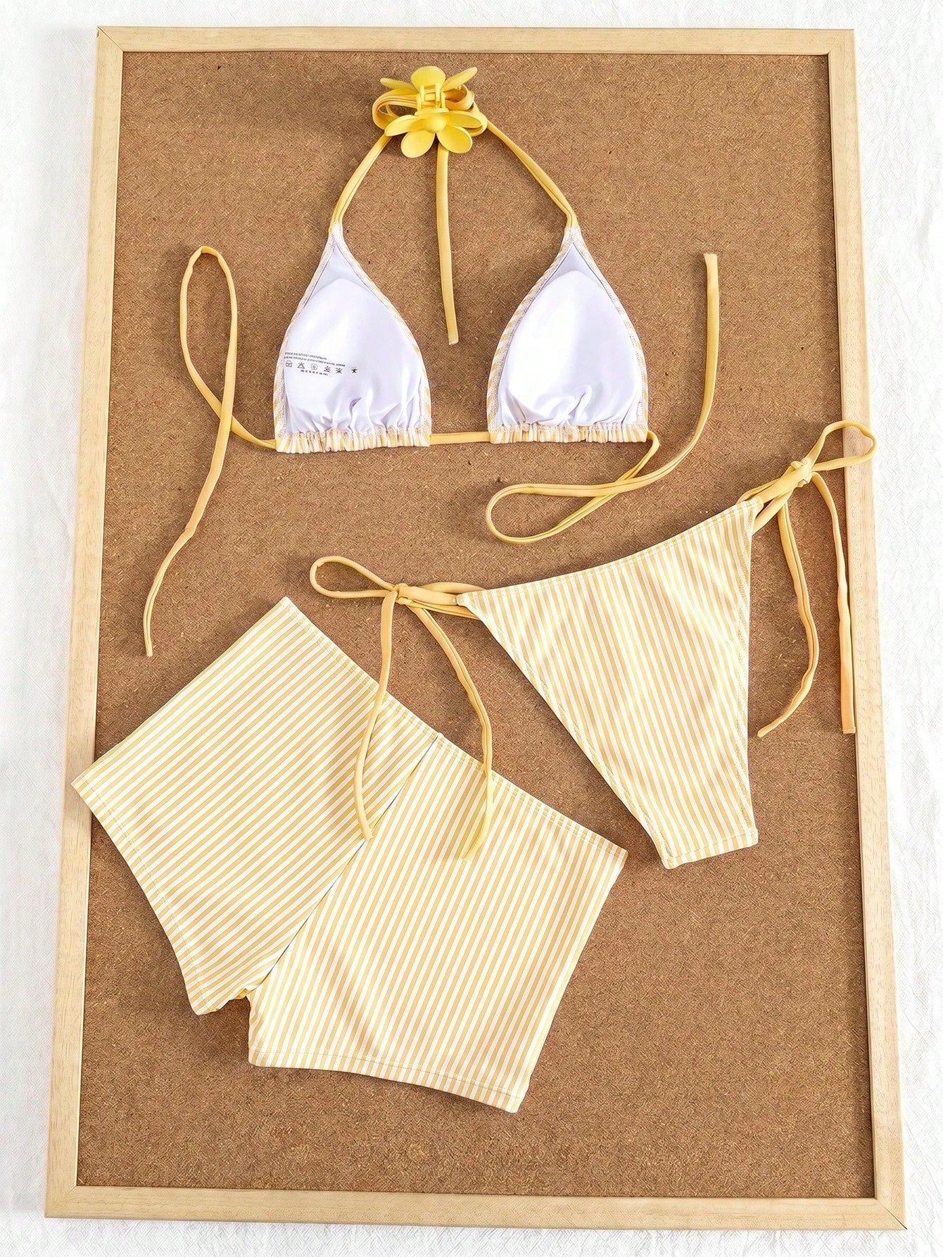Swim Mod Women's 3-Piece Striped Print Halter Bikini Set With Briefs,