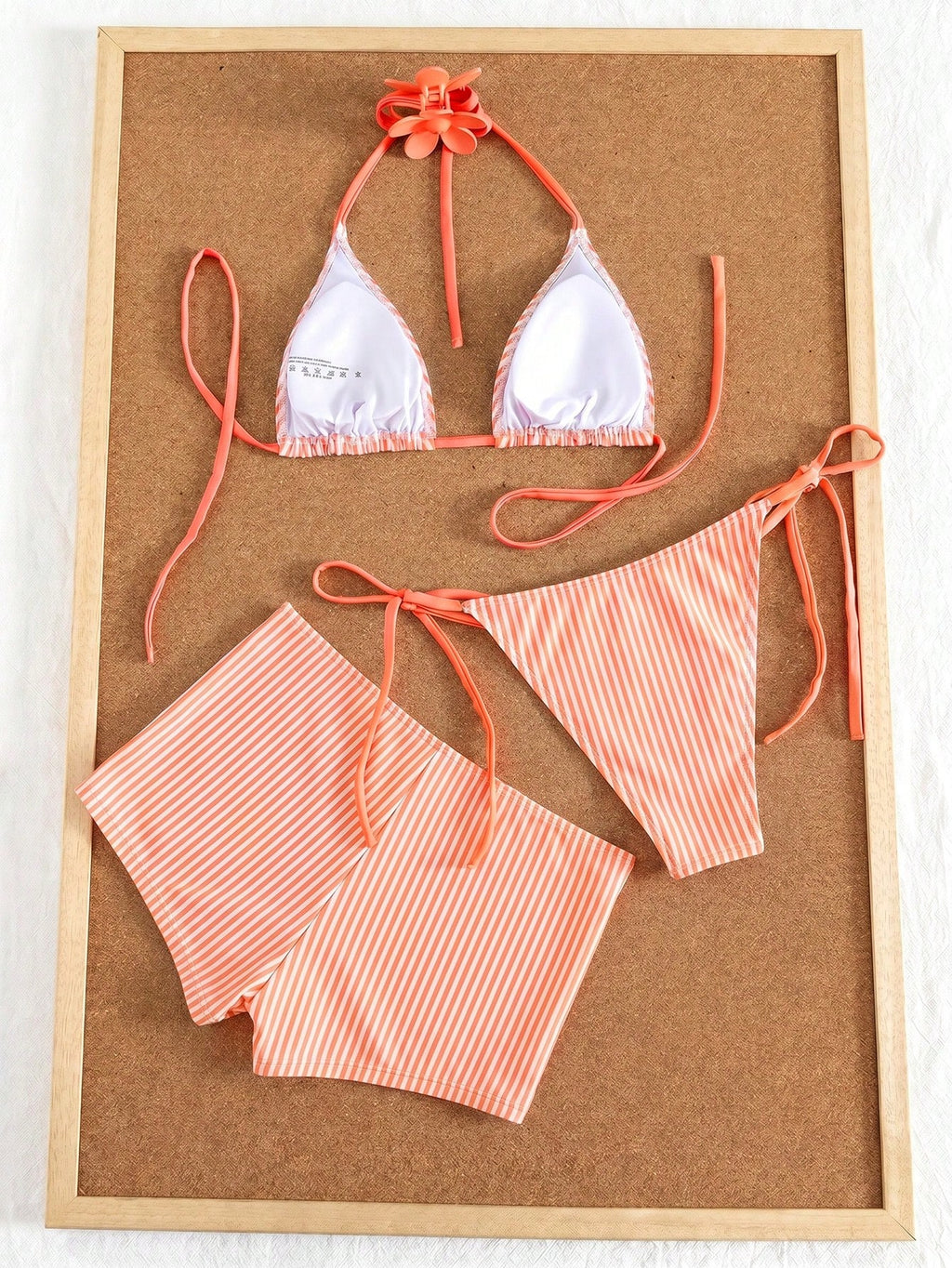 Swim Mod Women's 3-Piece Striped Print Halter Bikini Set With Briefs,