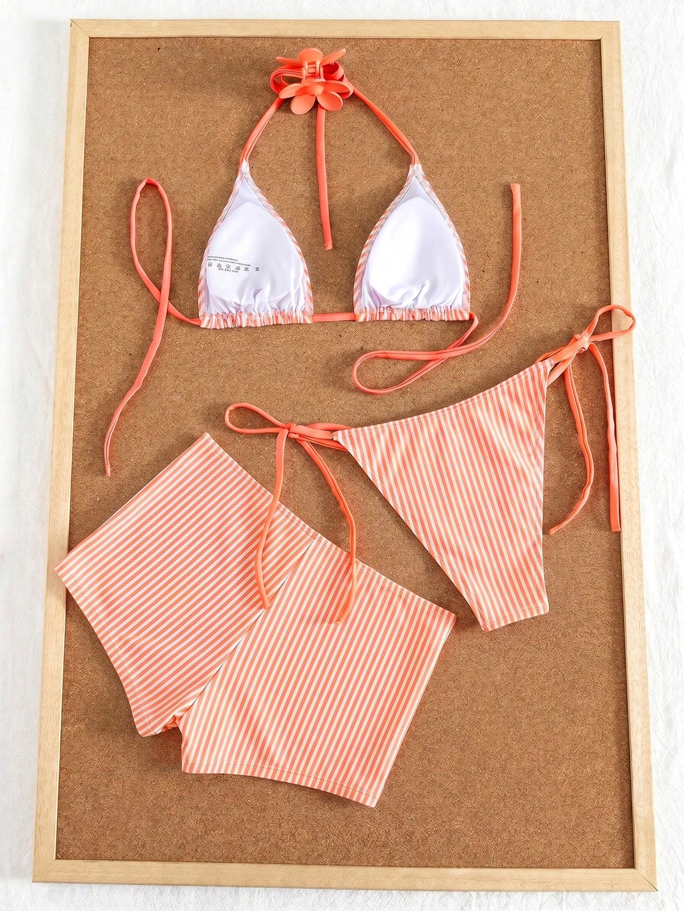 Swim Mod Women's 3-Piece Striped Print Halter Bikini Set With Briefs,