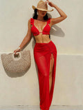Swim SXY 2026 Women Summer Beach Solid Color Patchwork Ruffle Sexy Bikini Set Wi