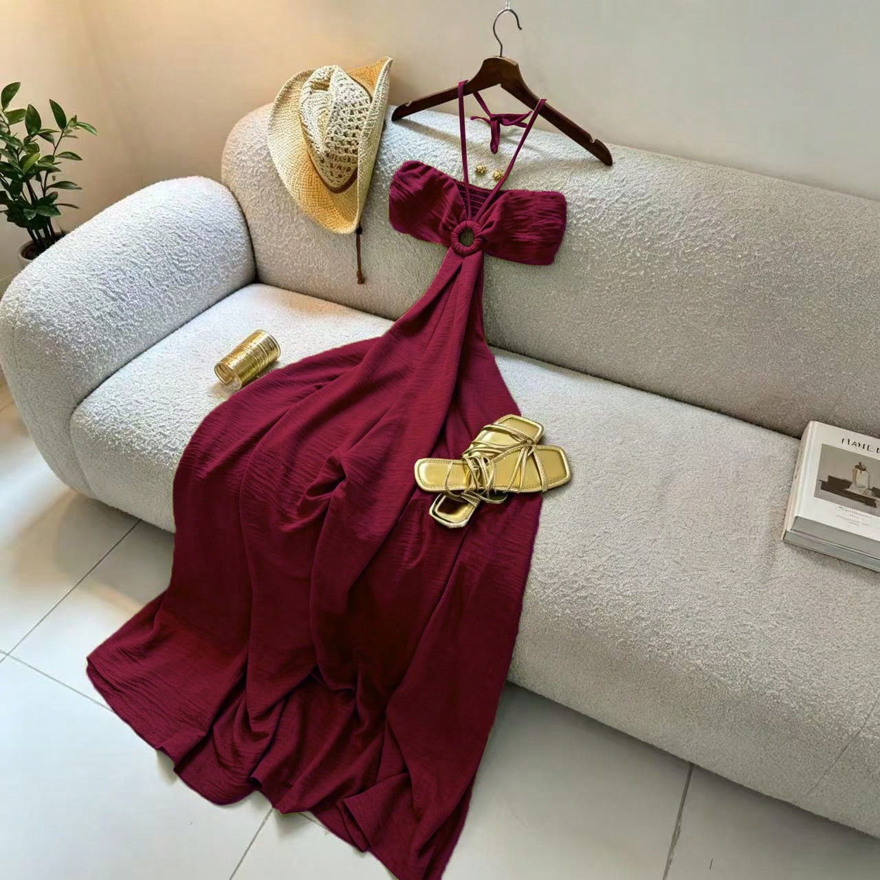 Women's Vacation Style Midi Dress, Print Backless Hollow Out Spaghetti Strap Dress, Summer Party Elegant - image 7