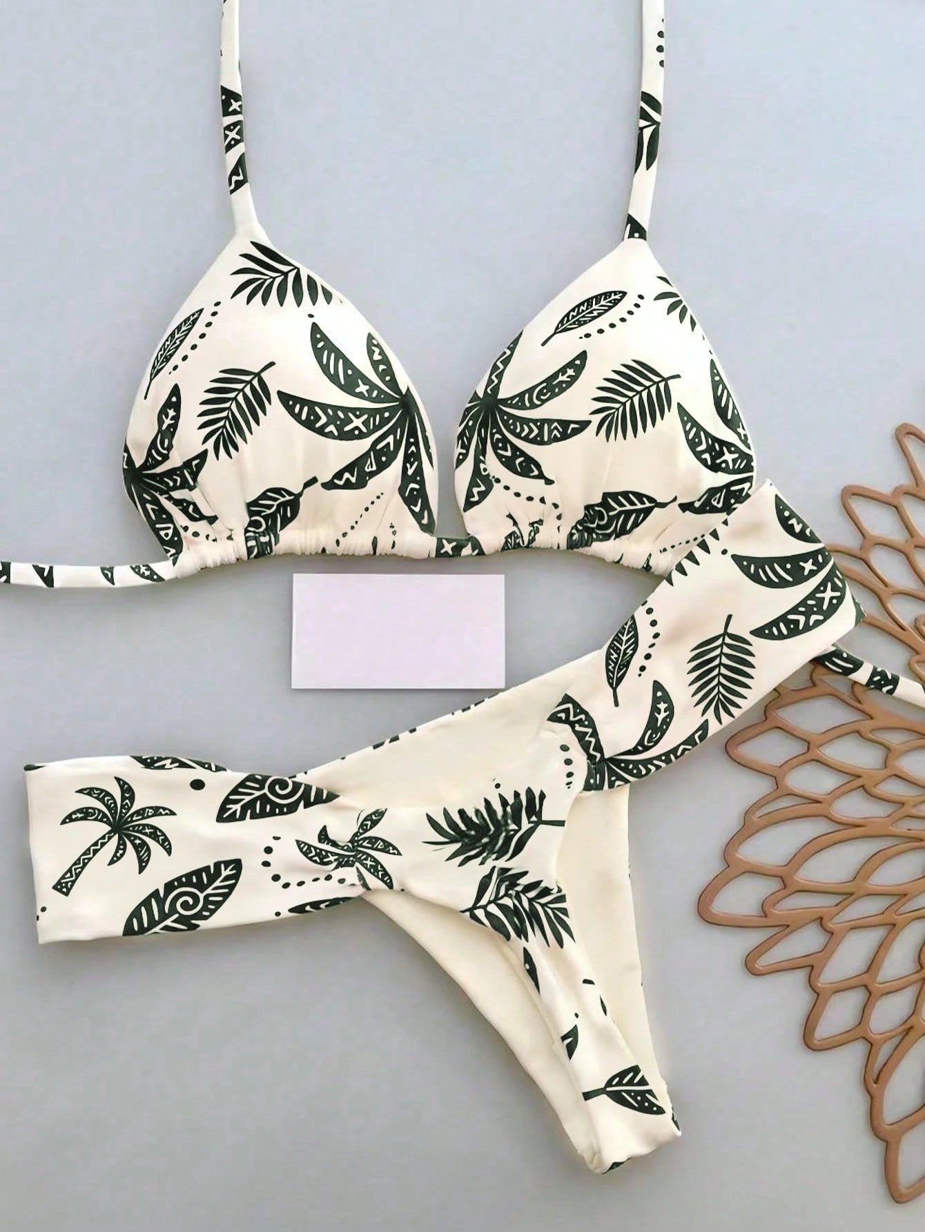 2pcs Casual Cute Elegant Sexy Bohemian Floral Tie-Up Braided Bikini