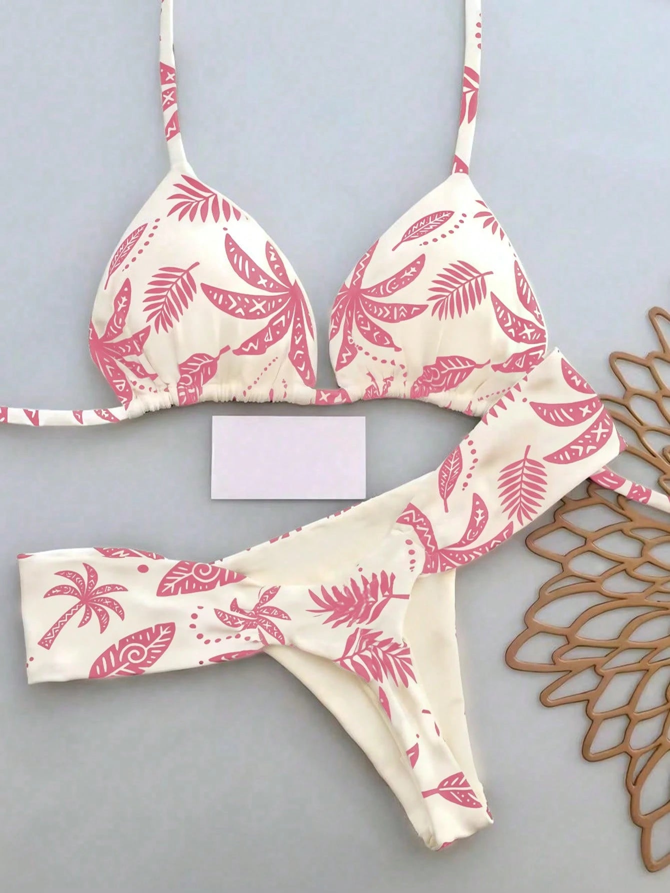 2pcs Casual Cute Elegant Sexy Bohemian Floral Tie-Up Braided Bikini