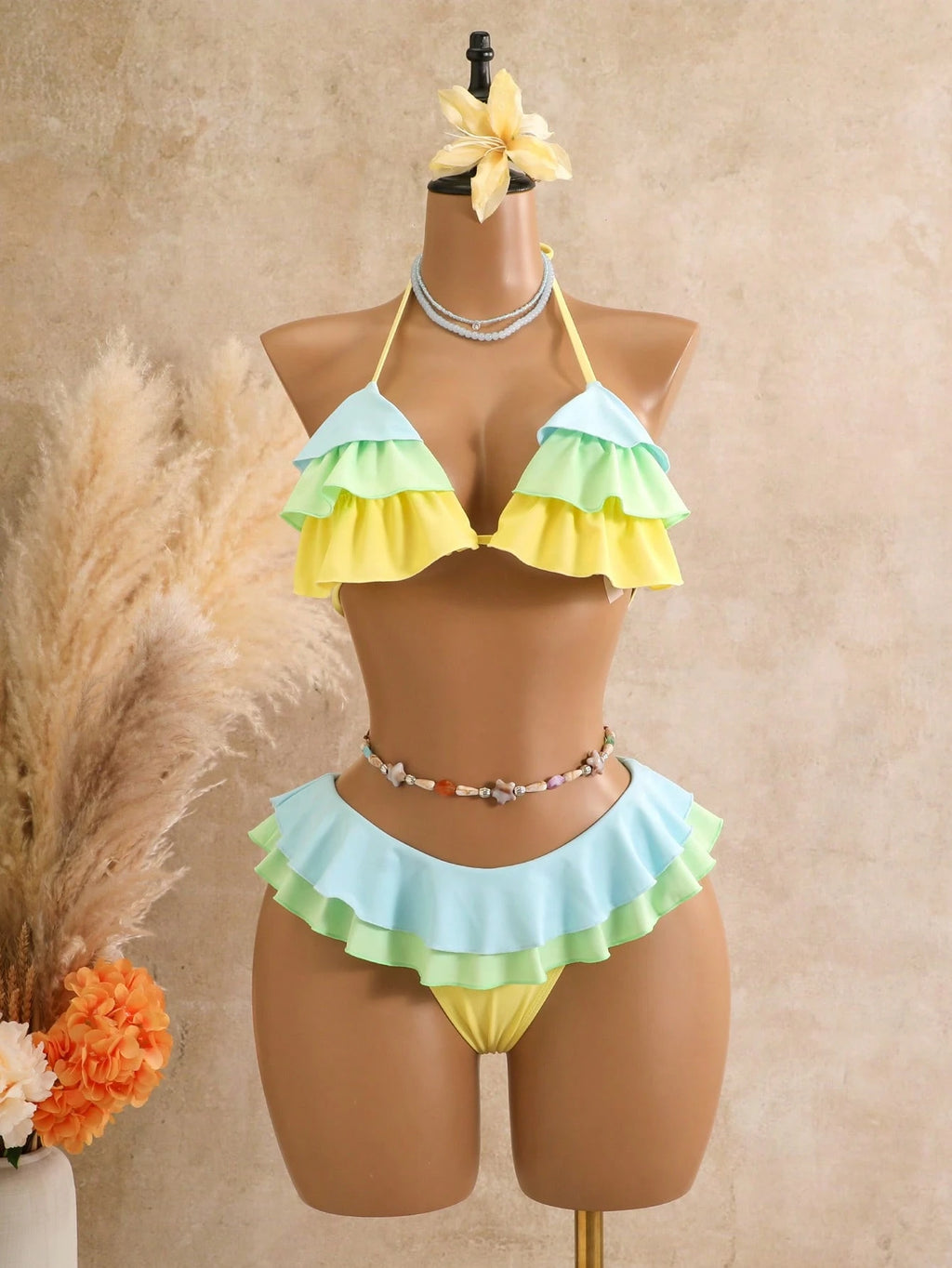 Swim Mod New Women's Ruffled Bikini Set, Sexy & Cute Beach Swimwear For Summer V