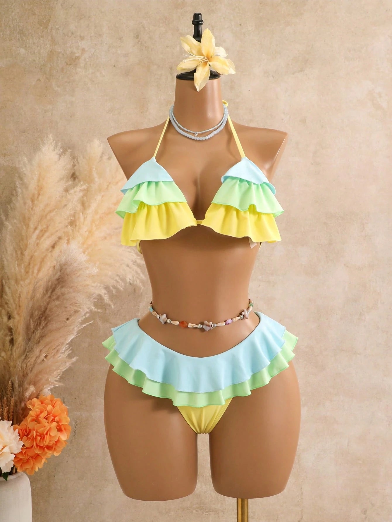 Swim Mod New Women's Ruffled Bikini Set, Sexy & Cute Beach Swimwear For Summer V