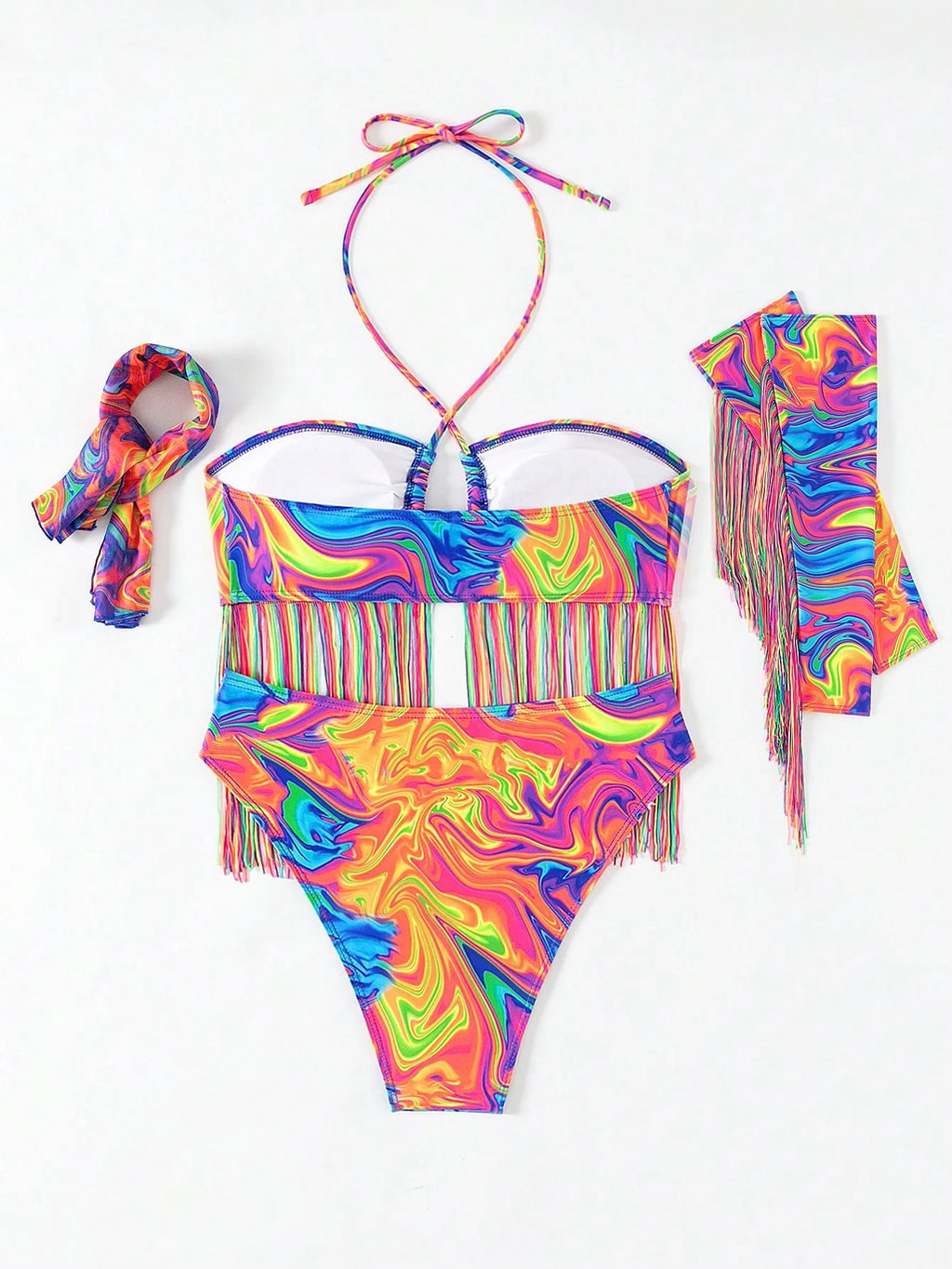 Swim Summer Beach All Over Print Criss Cross Halter Neck Bikini Set