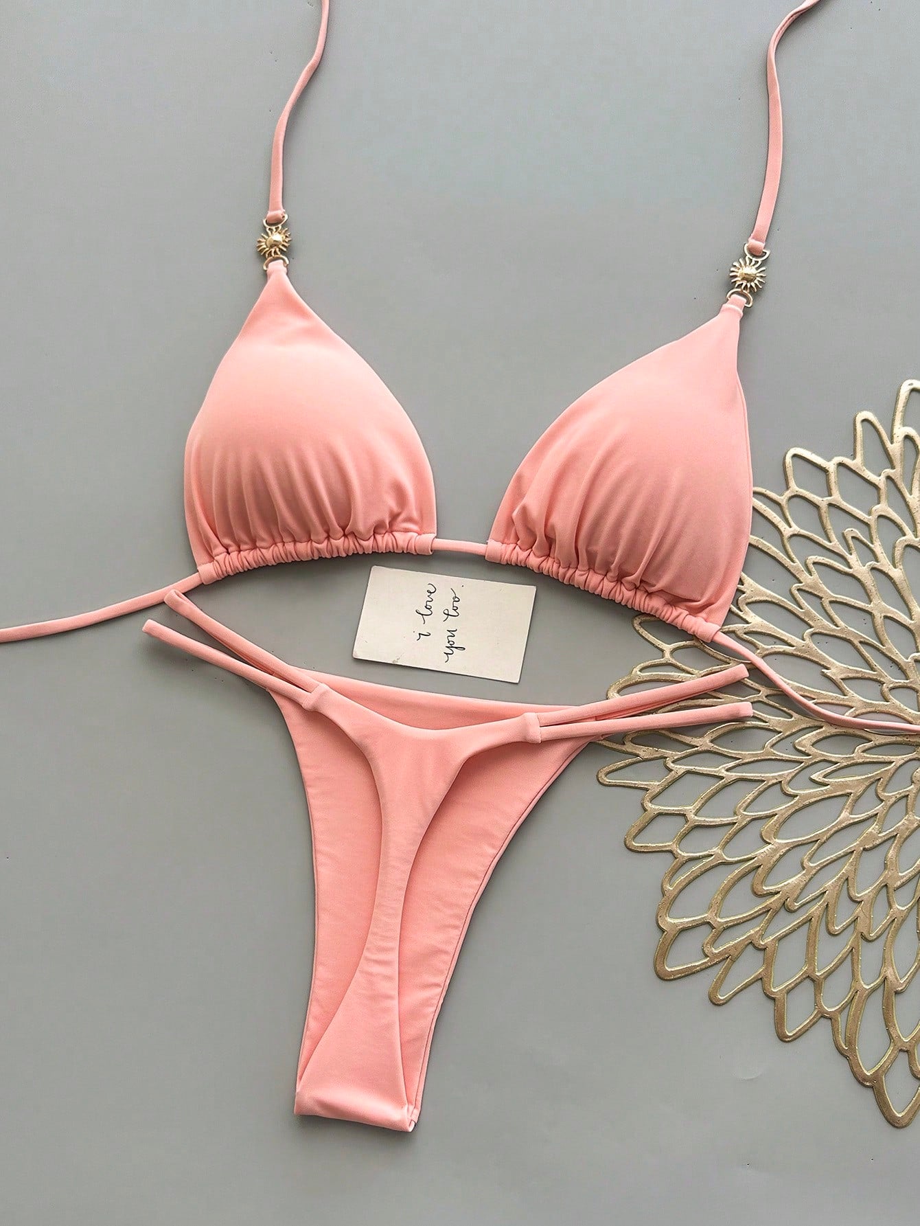 2pcs Casual Elegant Sexy Bohemian Floral Tie-Dye Trim Bikini Swimwear, Suitable