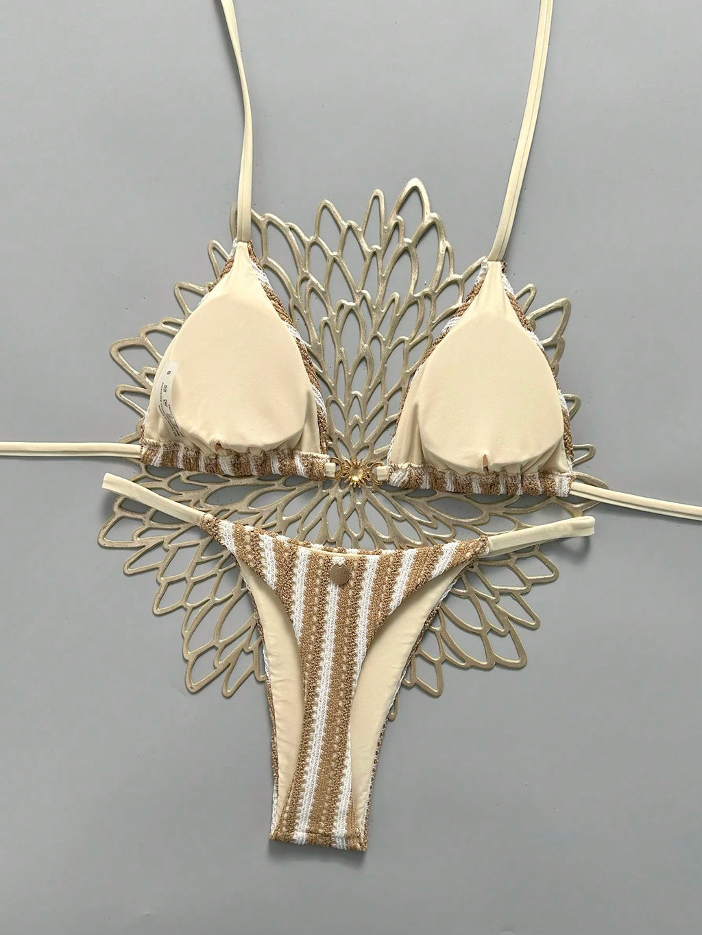 Swim Mod Women's Spring/Summer New Special Fabric Metal Decor V-Neck Halter Back