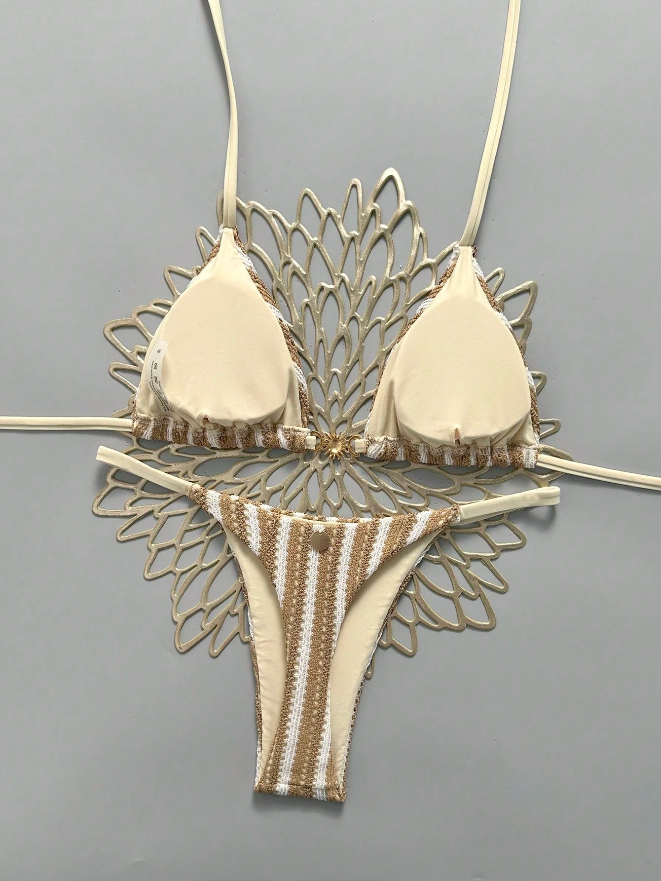 Swim Mod Women's Spring/Summer New Special Fabric Metal Decor V-Neck Halter Back