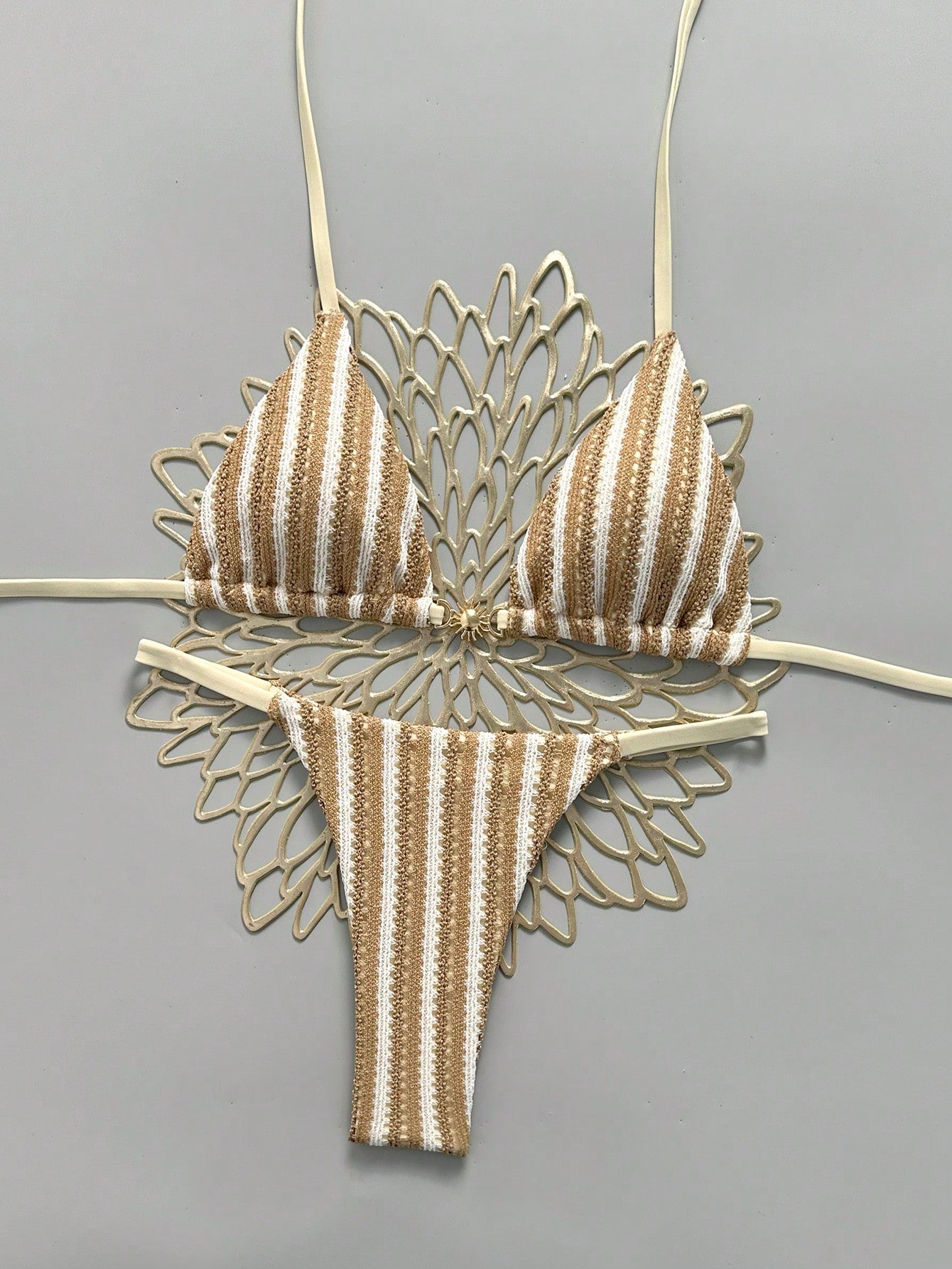 Swim Mod Women's Spring/Summer New Special Fabric Metal Decor V-Neck Halter Back