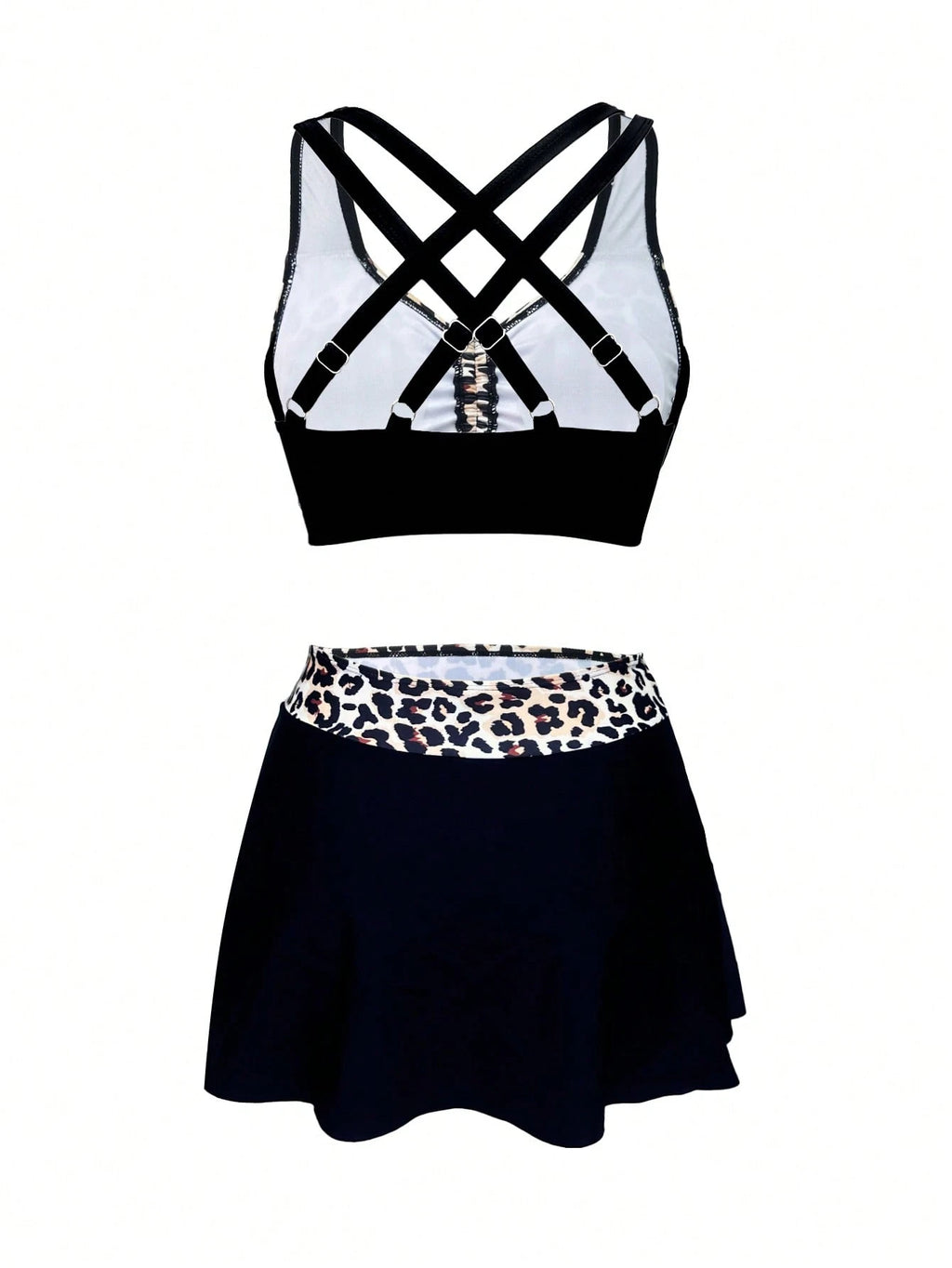 1 Set Women's 3-Piece Bikini Swimwear, Leopard Print Splice Ruched