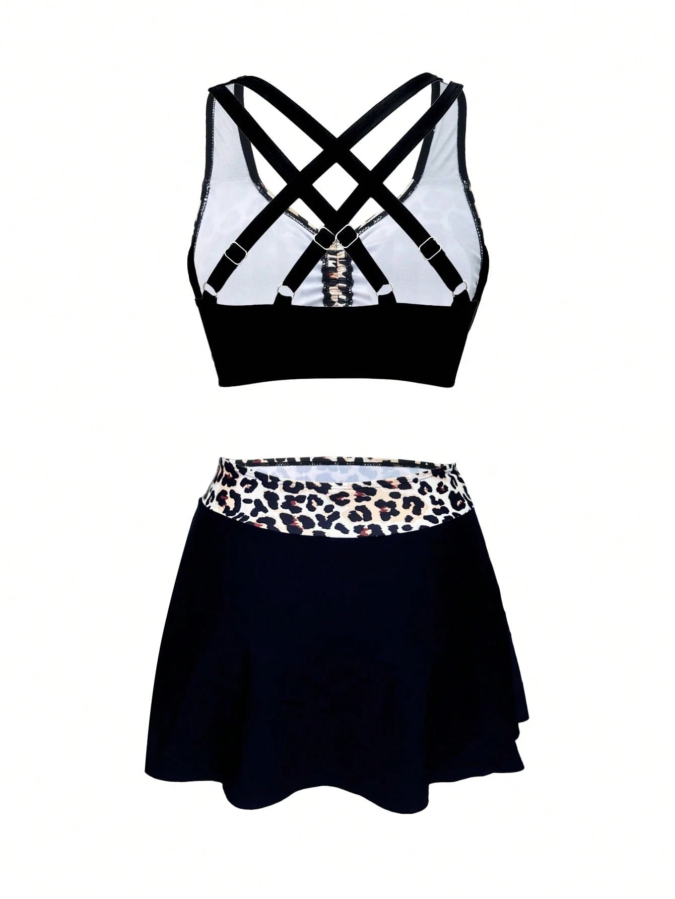 1 Set Women's 3-Piece Bikini Swimwear, Leopard Print Splice Ruched