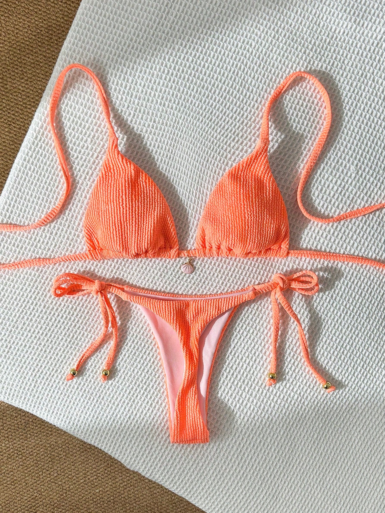 Swim Mod Women's Jacquard Metal Decorated Halter Neck Sexy Pink