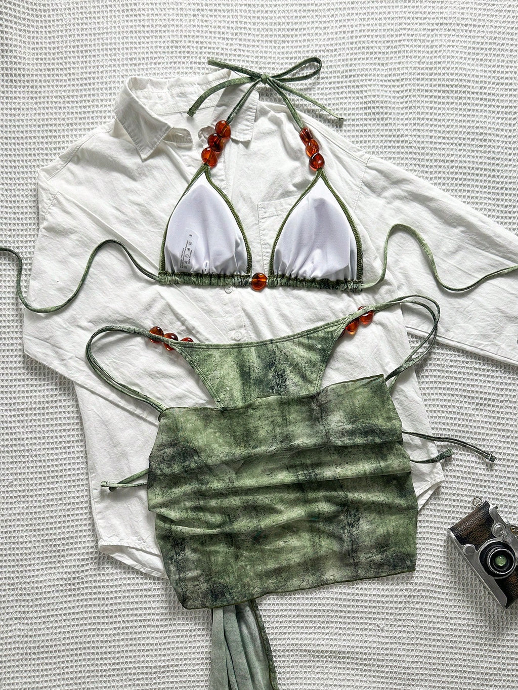 Swim SXY Summer Women 3-Piece Set:Tie-Dye Print Triangle Bikini