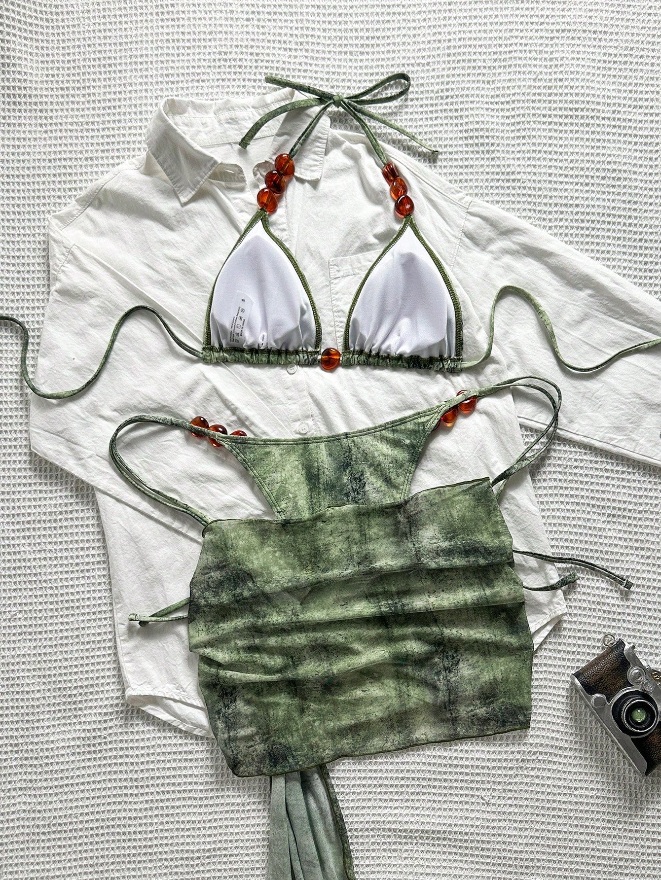 Swim SXY Summer Women 3-Piece Set:Tie-Dye Print Triangle Bikini