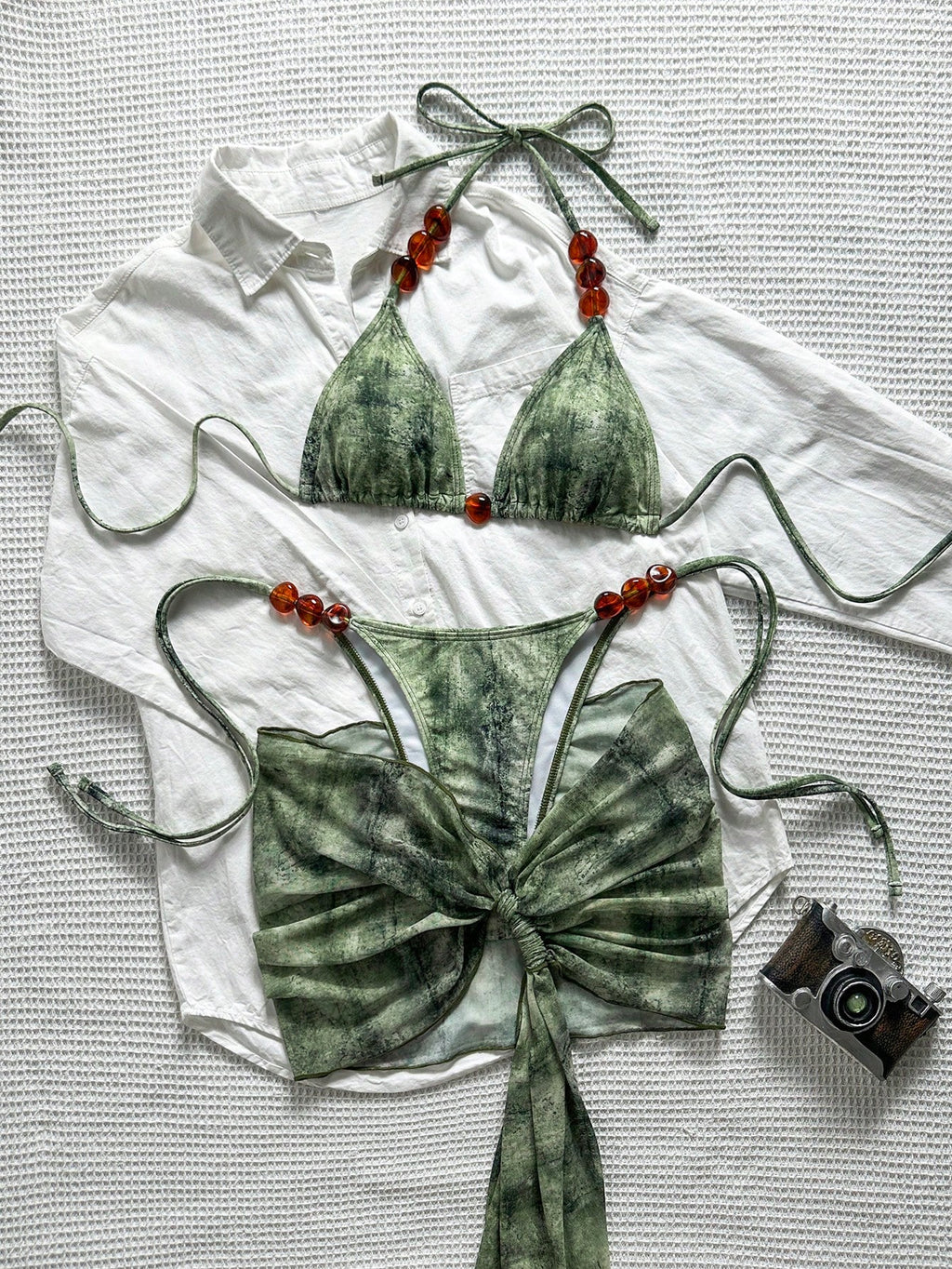 Swim SXY Summer Women 3-Piece Set:Tie-Dye Print Triangle Bikini