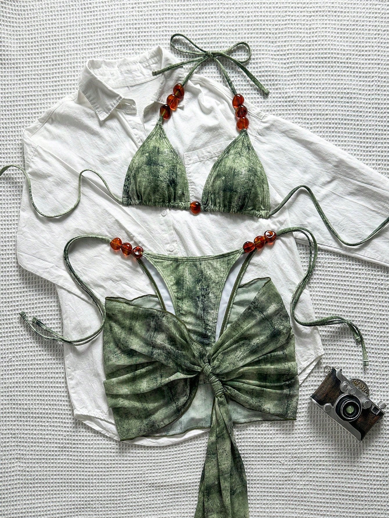 Swim SXY Summer Women 3-Piece Set:Tie-Dye Print Triangle Bikini