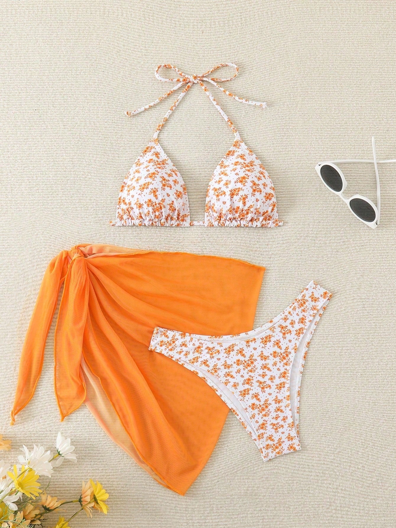 Swim Mod Women's Summer Beach Floral Print Halter Tie Sexy Bikini And