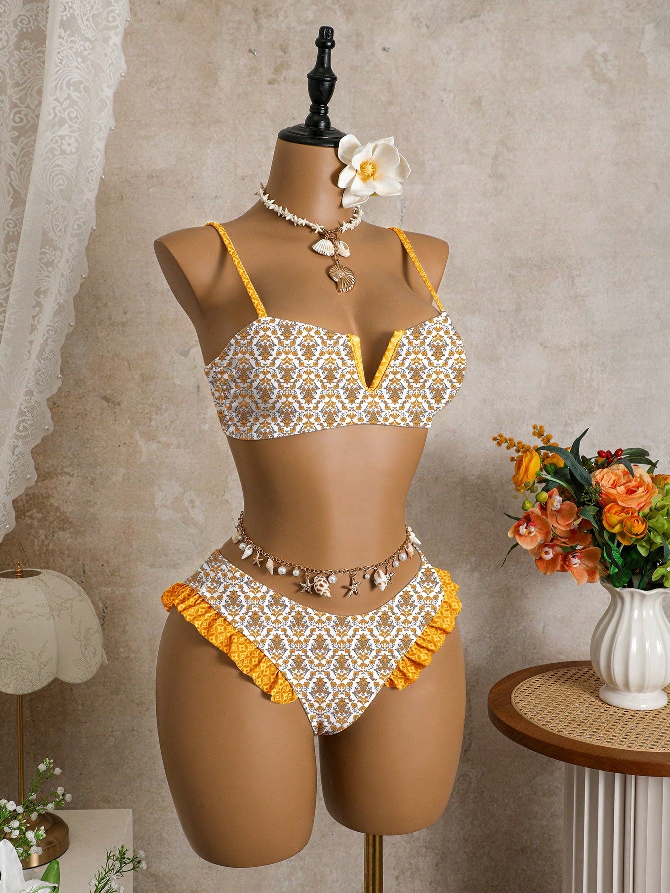 Bellisia Women's Summer Beach Floral Print Ruffle Trim Sexy Bikini Swimwear Set - image 16