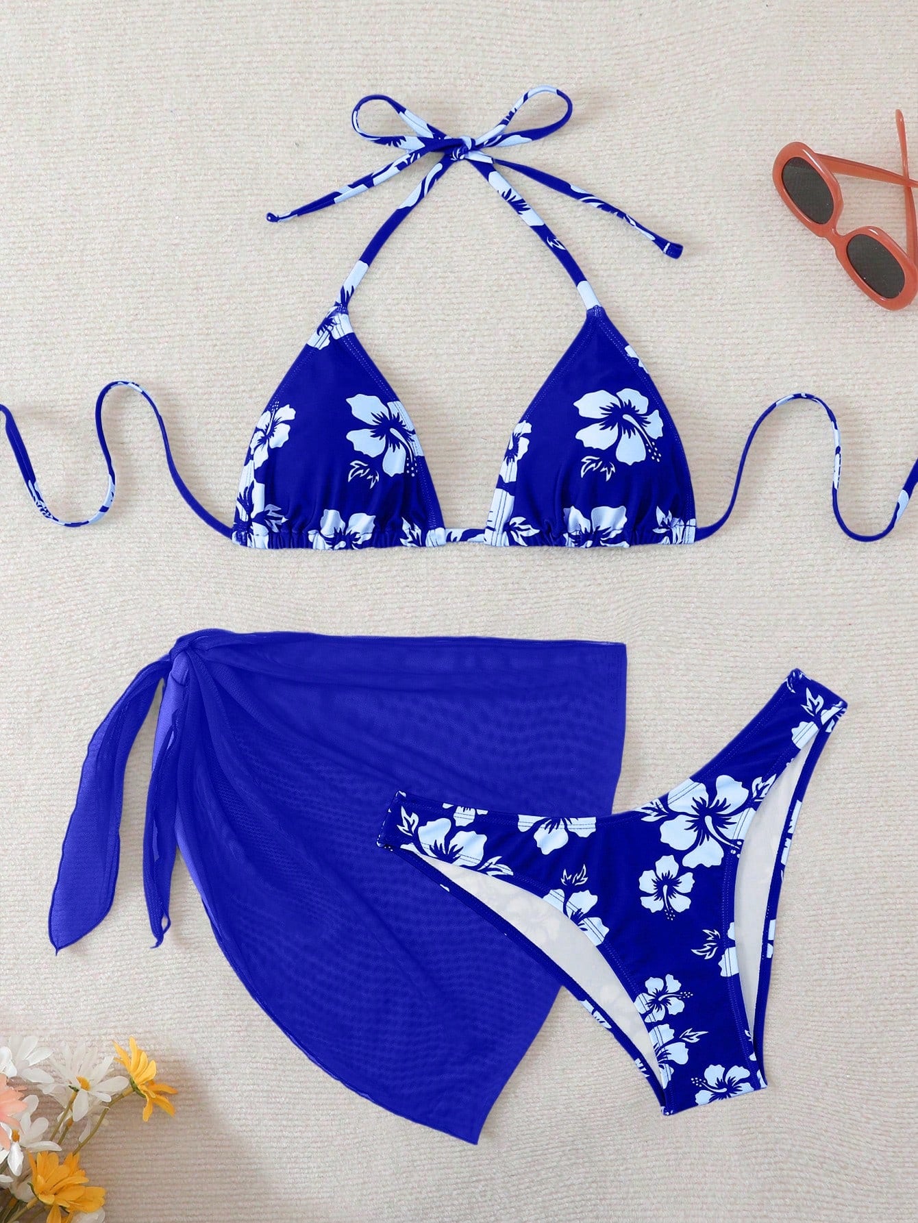 Swim Mod Women's Summer Beach Floral Print Halter Tie Sexy Bikini And
