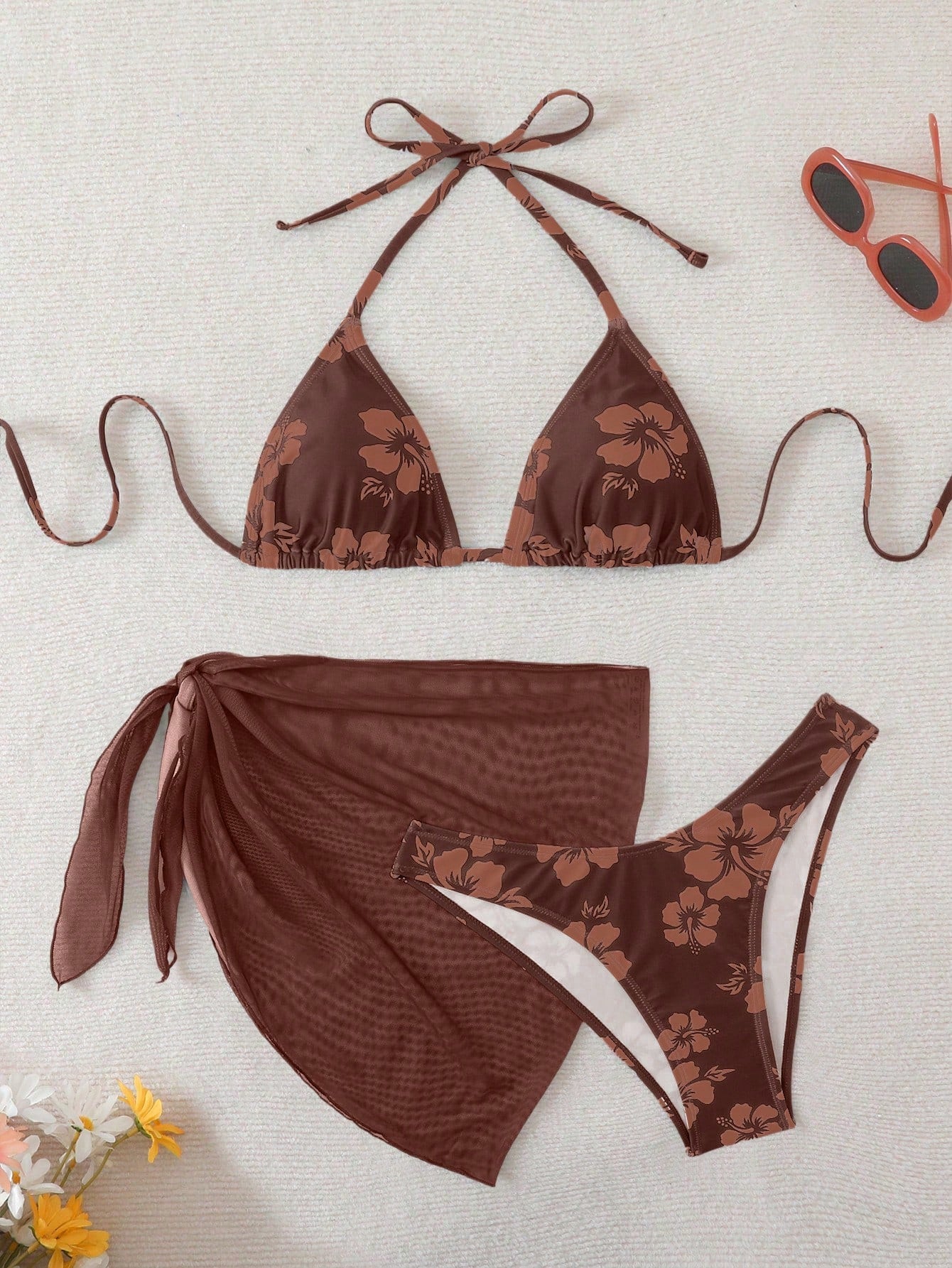 Swim Mod Women's Summer Beach Floral Print Halter Tie Sexy Bikini And