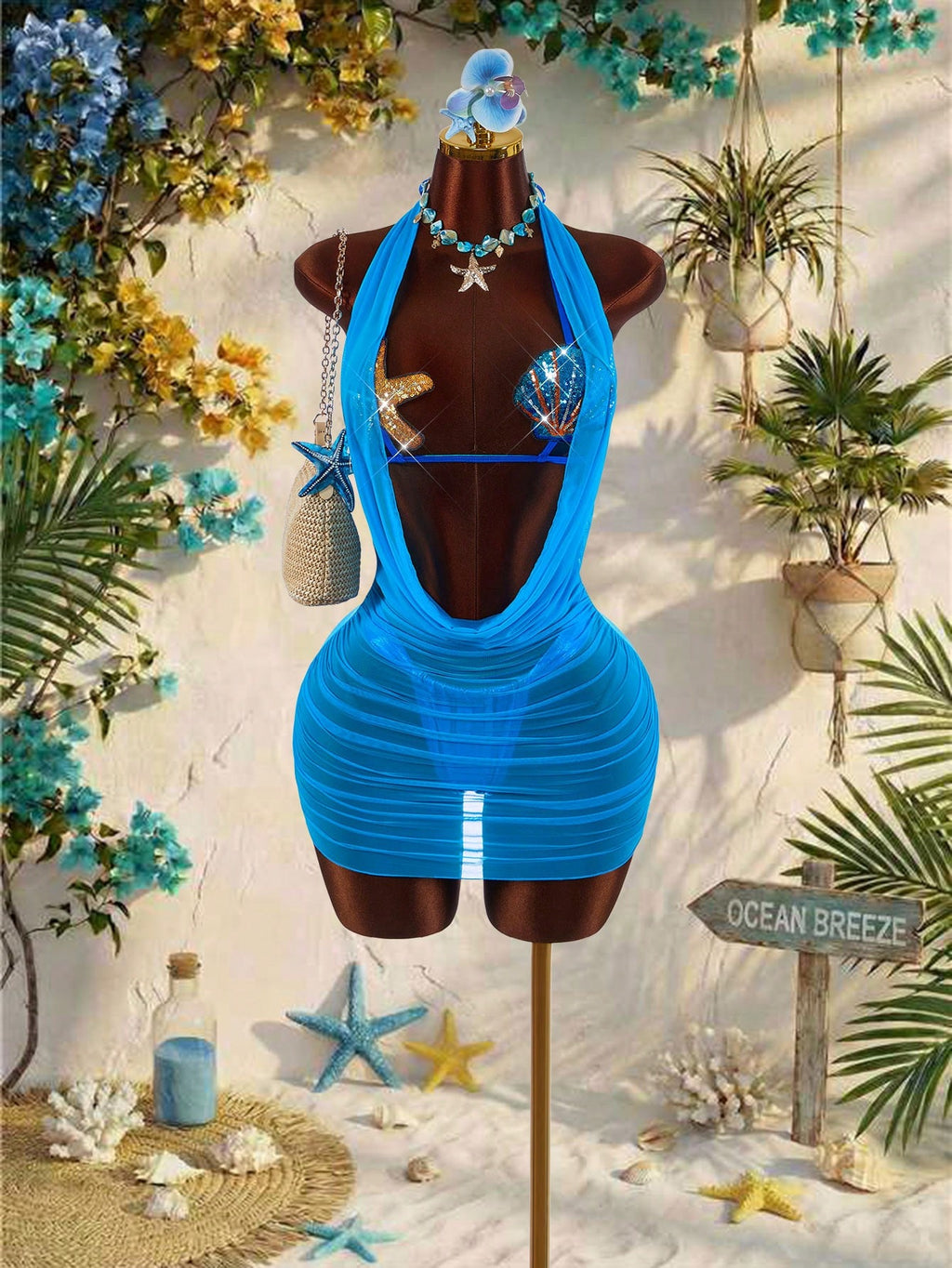 Amplova Women's 3-Piece Swimsuit Set With Starfish Shell Cup Details