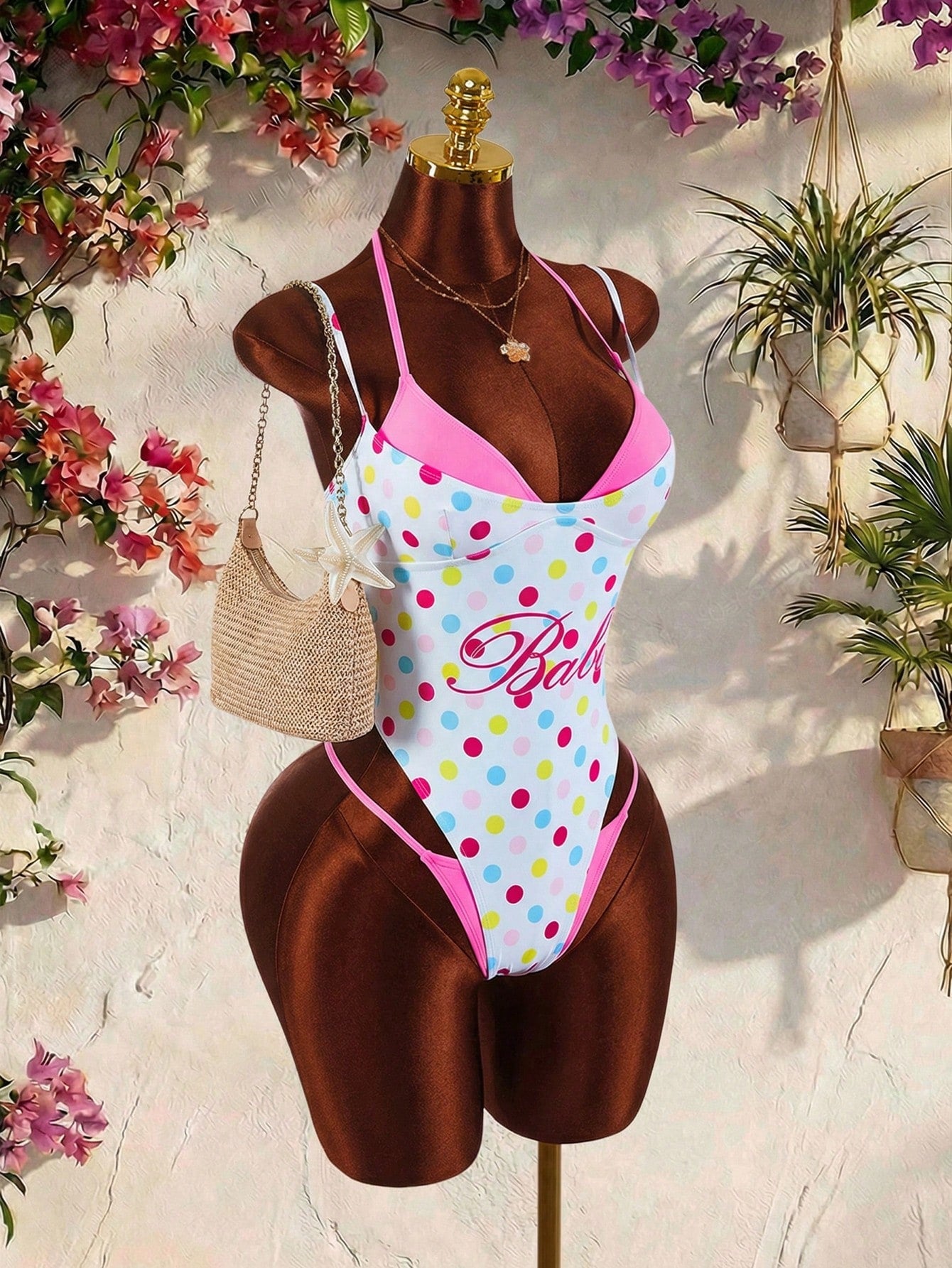 Amplova 1pc Women's Sexy Avant-Garde 2 In 1 Swimsuit, Contrasting Fuchsia And Yellow, Suitable For Beach - image 19