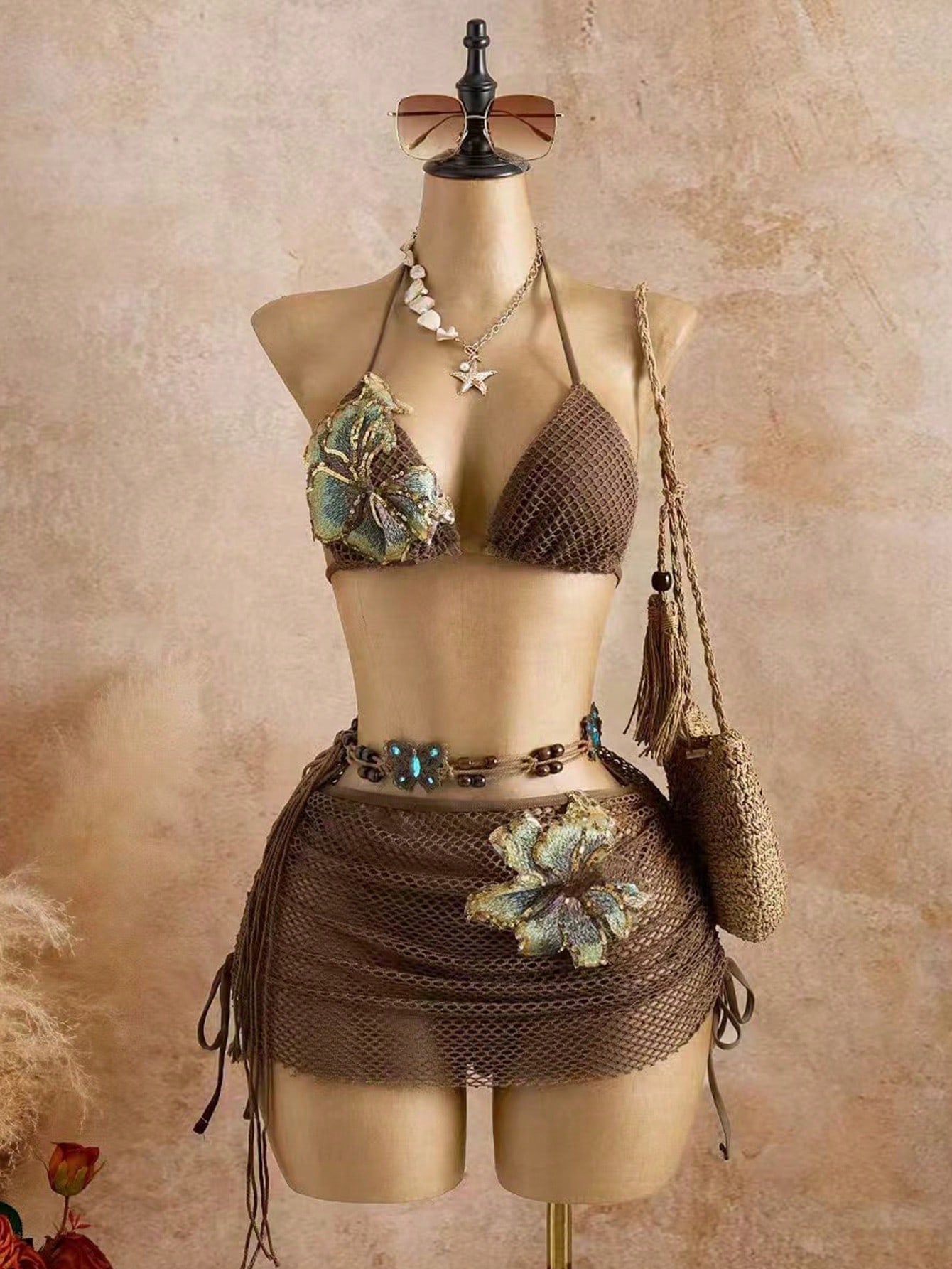 Bellisia New Spring/Summer 3 PiecesBikini Set With Floral Print, Textured Fabric