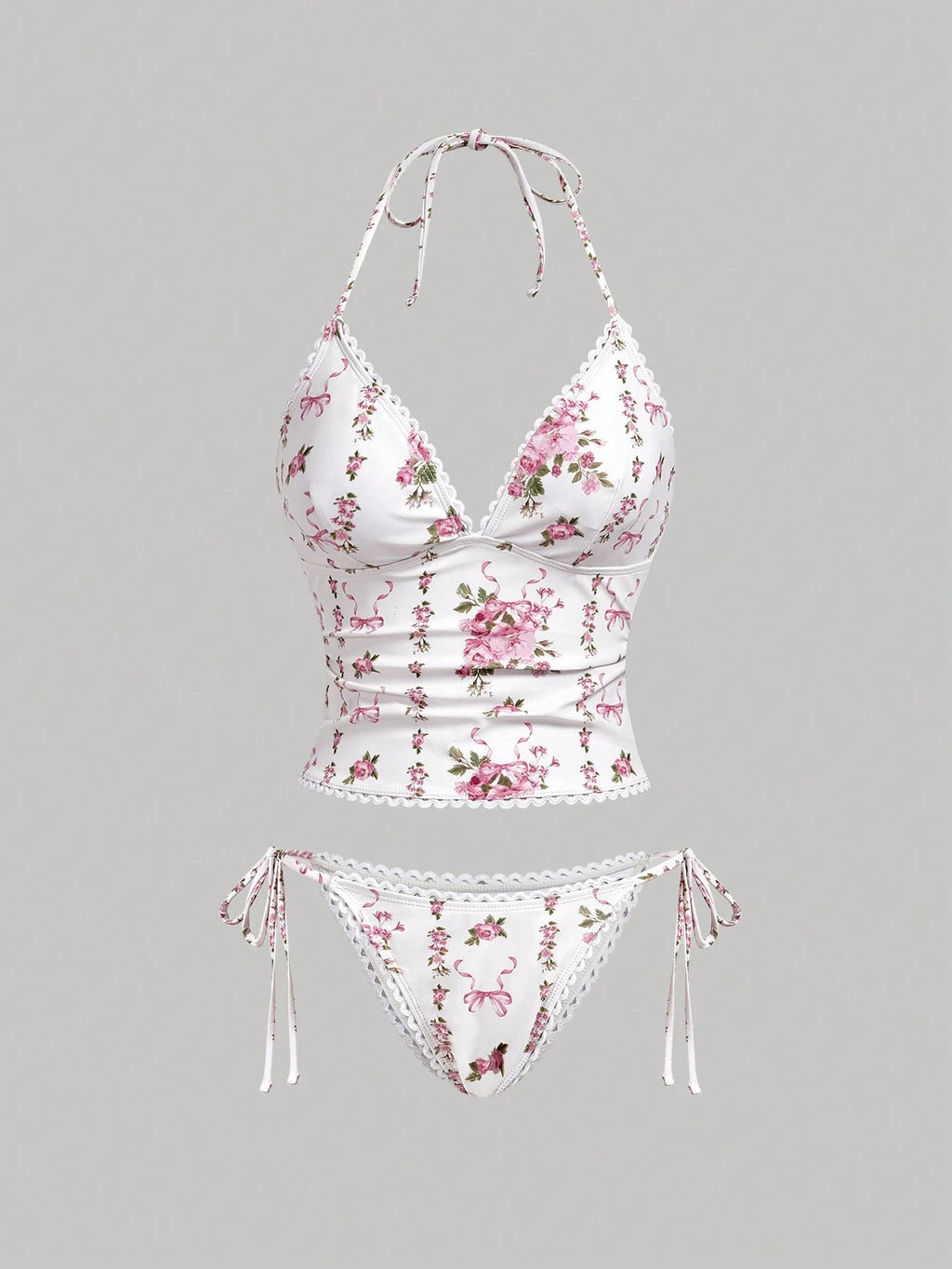 MOD Women's Summer Beach Floral Print Halter Tankini Swimwear Set