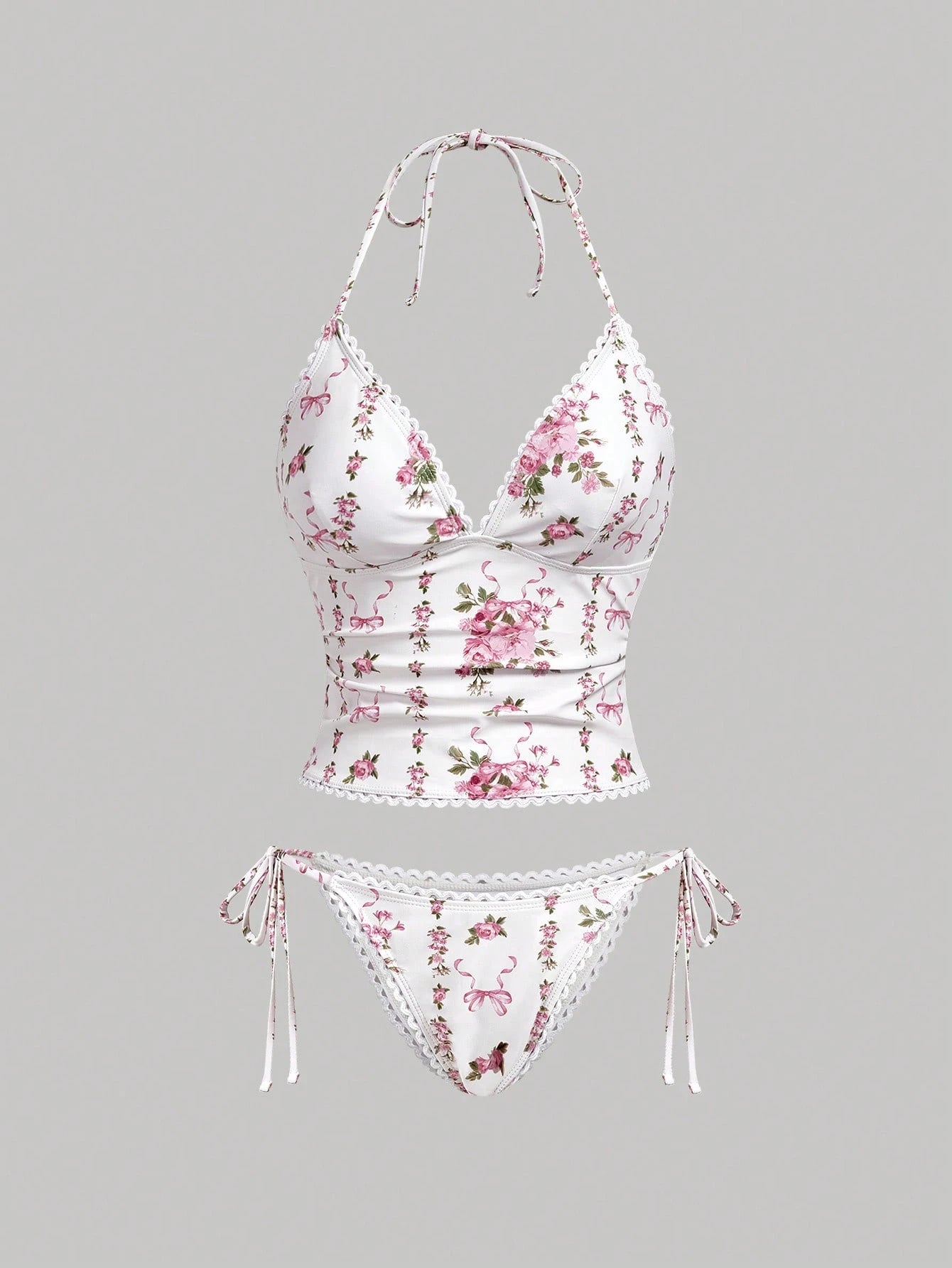 MOD Women's Summer Beach Floral Print Halter Tankini Swimwear Set - image 3