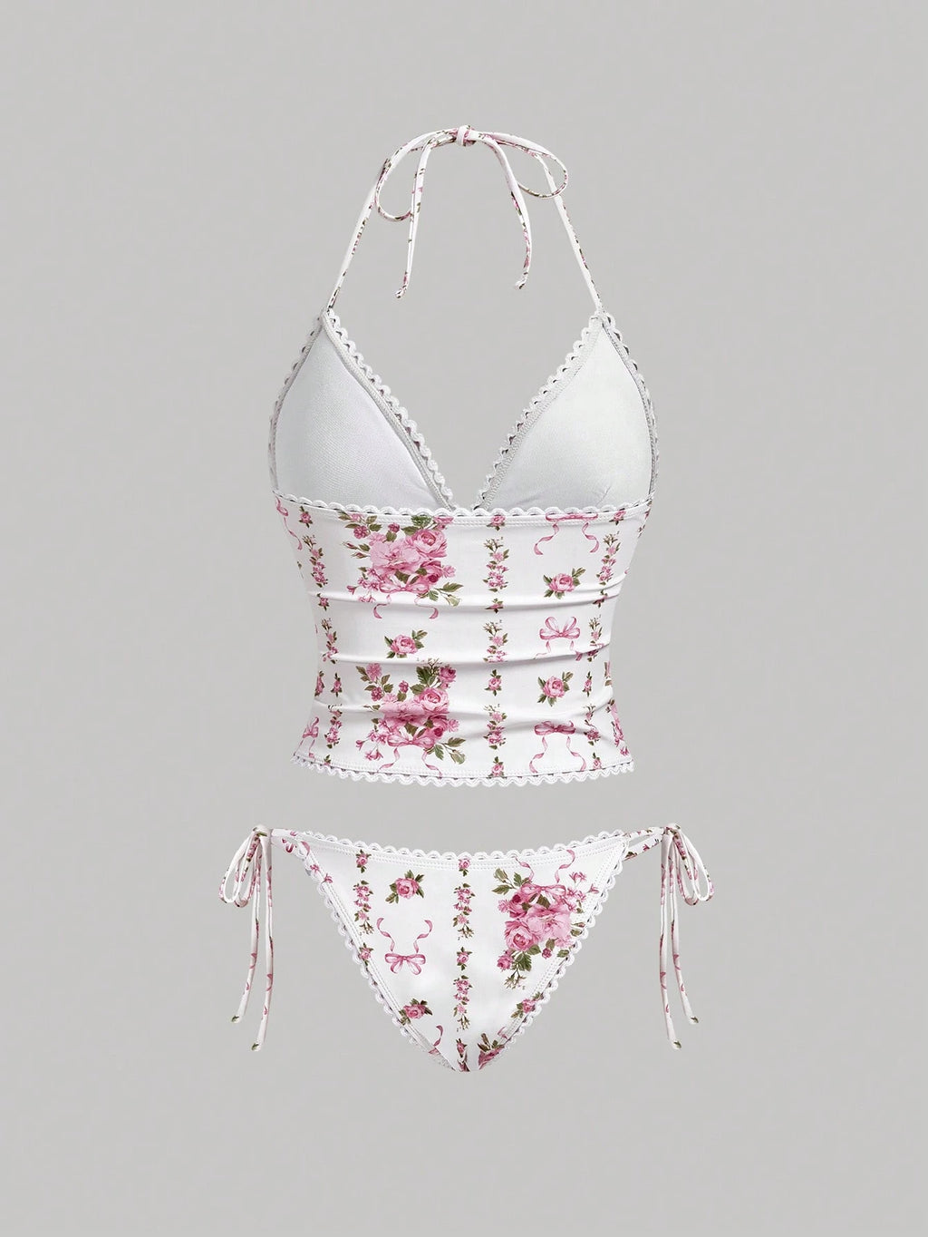 MOD Women's Summer Beach Floral Print Halter Tankini Swimwear Set