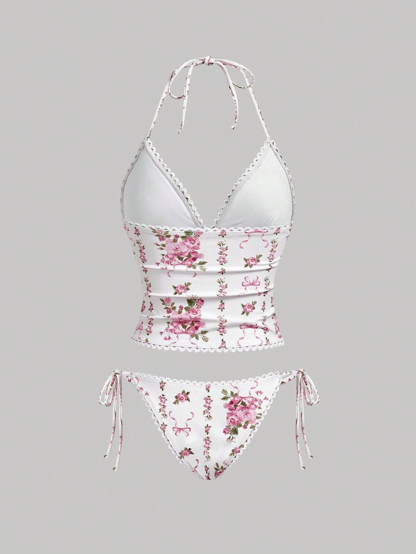 MOD Women's Summer Beach Floral Print Halter Tankini Swimwear Set