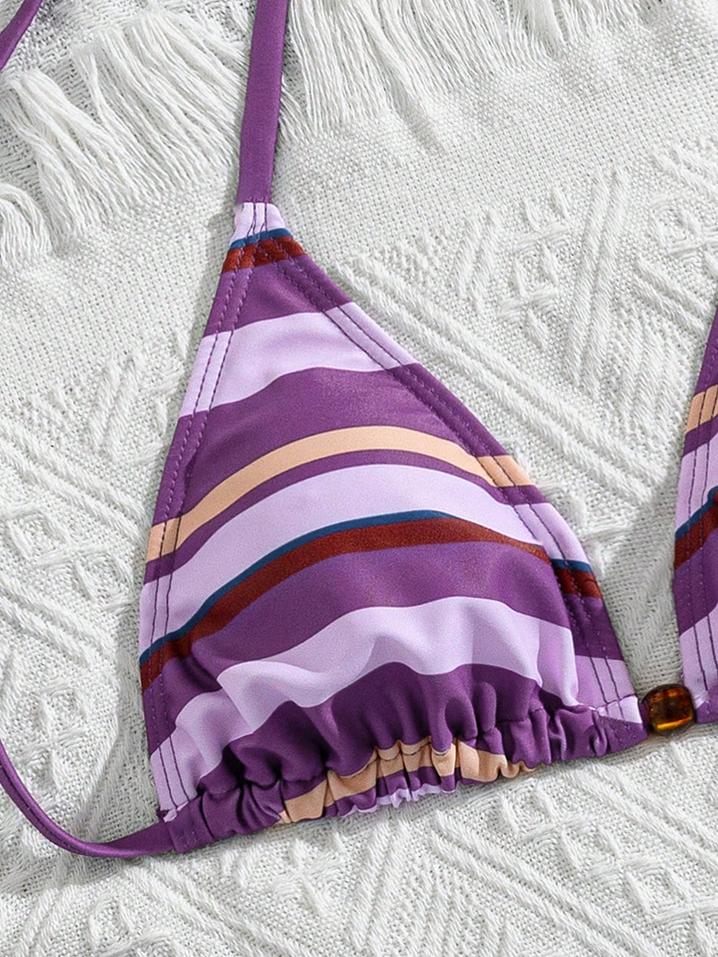 Swim Vcay Summer Vacation Sexy Striped Beaded Halter Backless