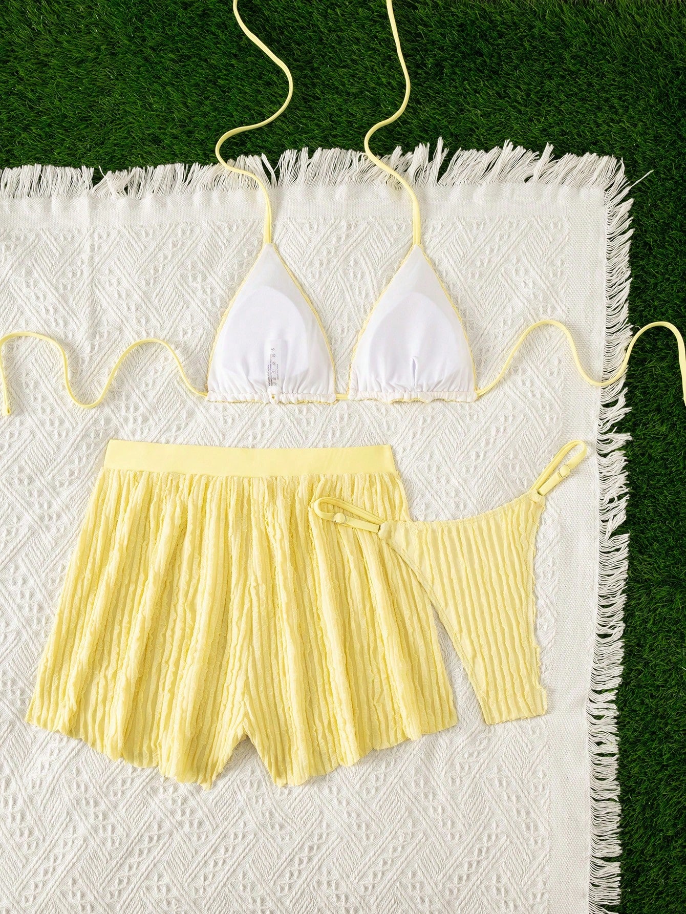 Swim Vcay Women Summer Beach Solid Frill Trim Halter Neck Simple And Stylish Bik