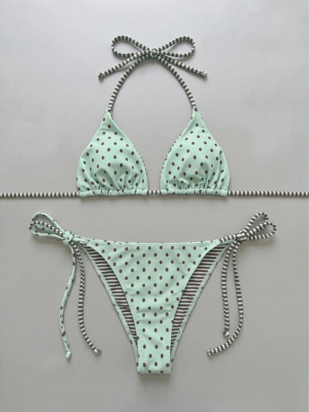 AUGUST VACATION Women's Cute Mint Green Polka Dot Print Sexy Bikini